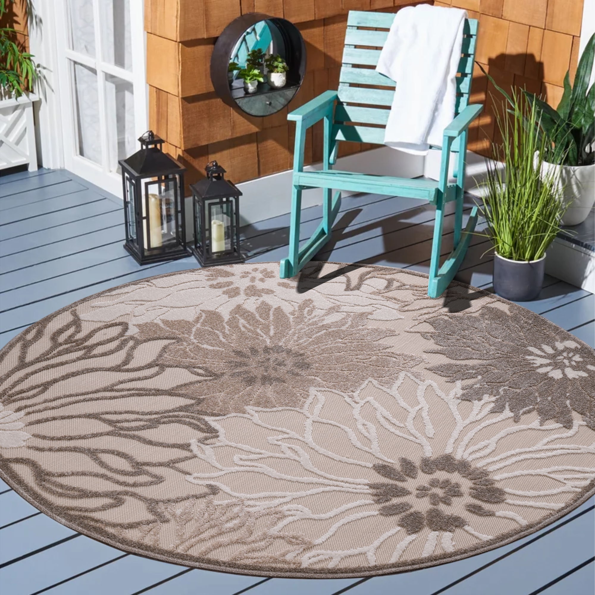 Sanat Teppich »Floral 2 Outdoor« rund 6 mm Höhe In- und Outdoor geeignet, florales Design, Balkon, Terasse