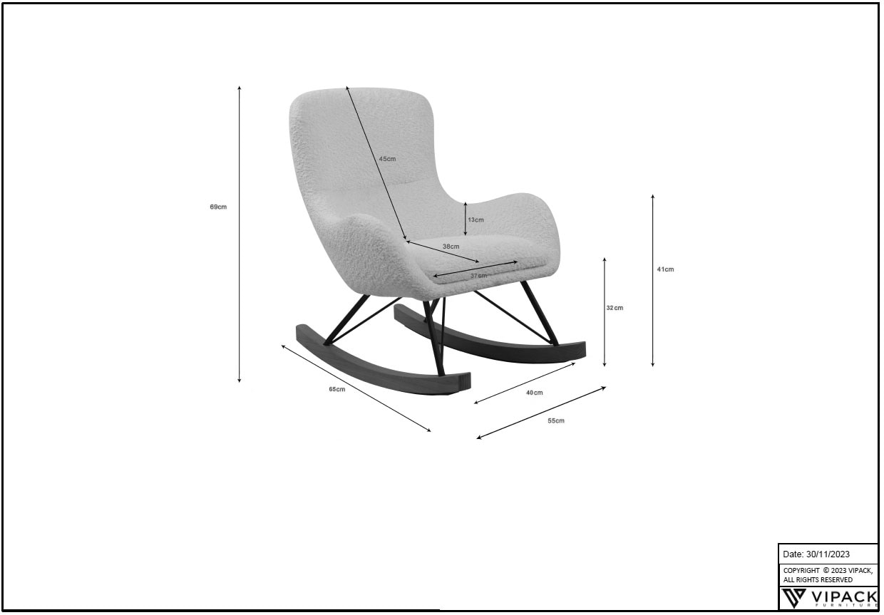 Vipack Schaukelstuhl »für Kinder in flauschigem Bouclé Stoff gepolstert, zeitlose Optik« () 1 Stk.ermöglicht sanfte Schaukelbewegungen, Kufen mit Bodenschutz aus Filz