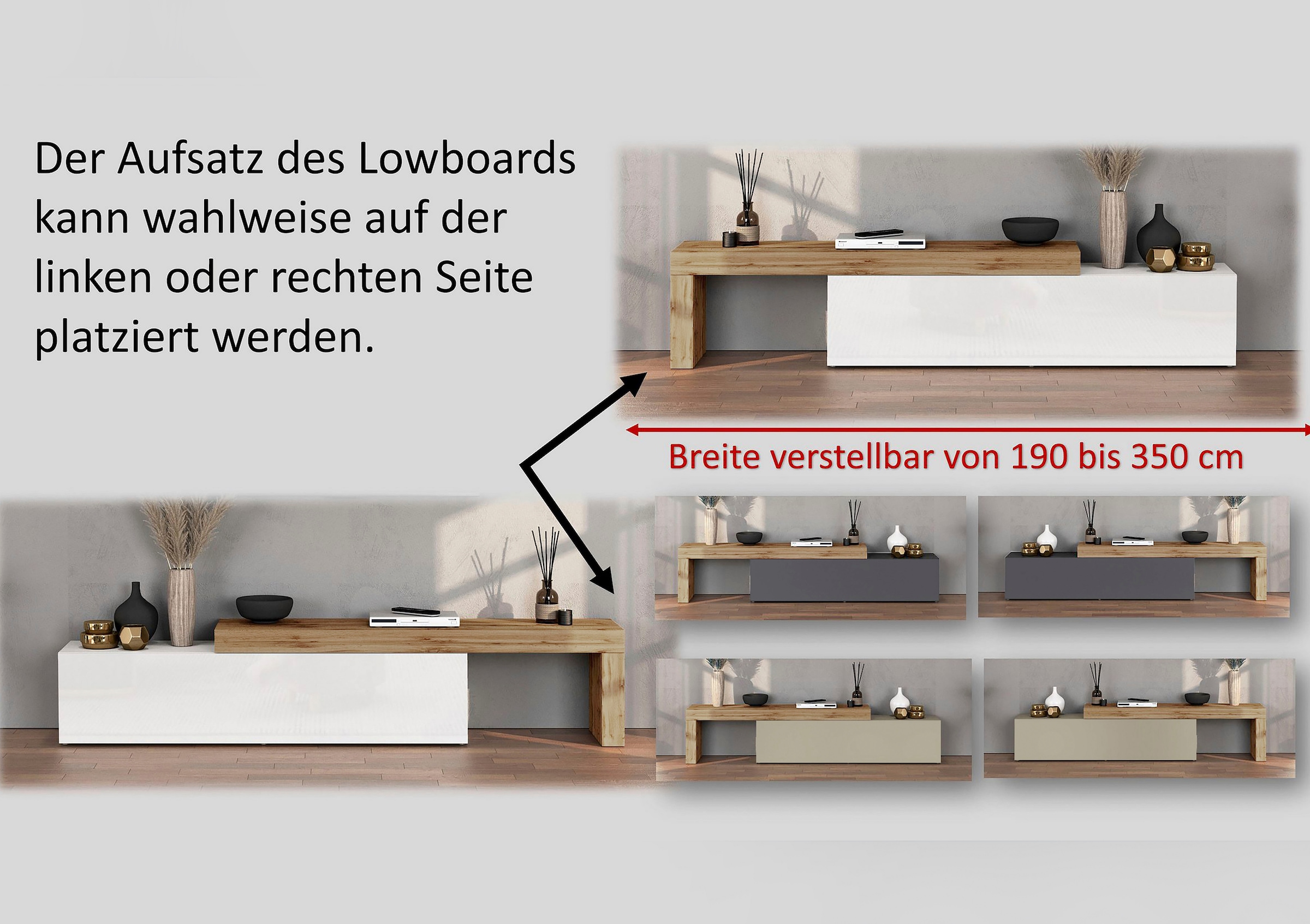 INOSIGN Wohnwand »Chronos Wohnwand, Medienwand, 8-er set«, (Set, 8 St.), ca. 320 cm mit Hängeschränke, Würfel, Regal, Lowboard, Made in Italy