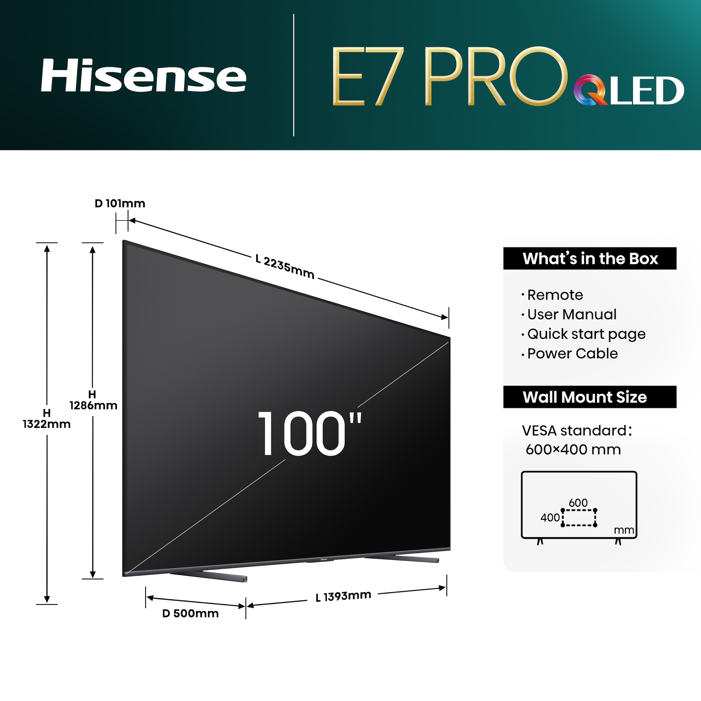 Hisense QLED-Fernseher »100E77NQ PRO«, 4K Ultra HD, Smart-TV, 4K UHD, QLED