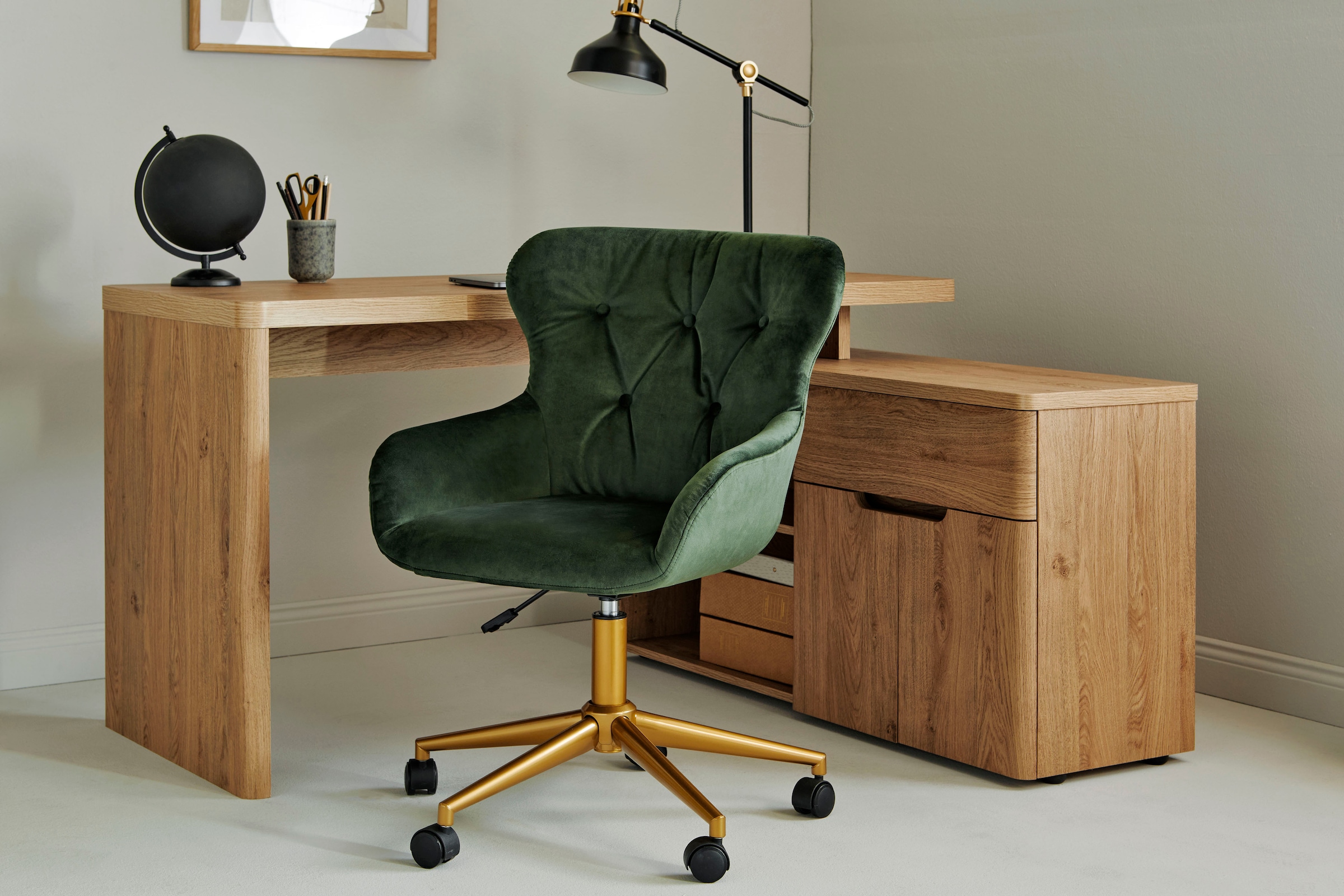 Jahnke Schreibtischstuhl »CLUB WORX«, 1 St., Samtstoff, Büro-/ Schreibtischstuhl, höhenverstellbar, Chesterfield-Polster, Samt