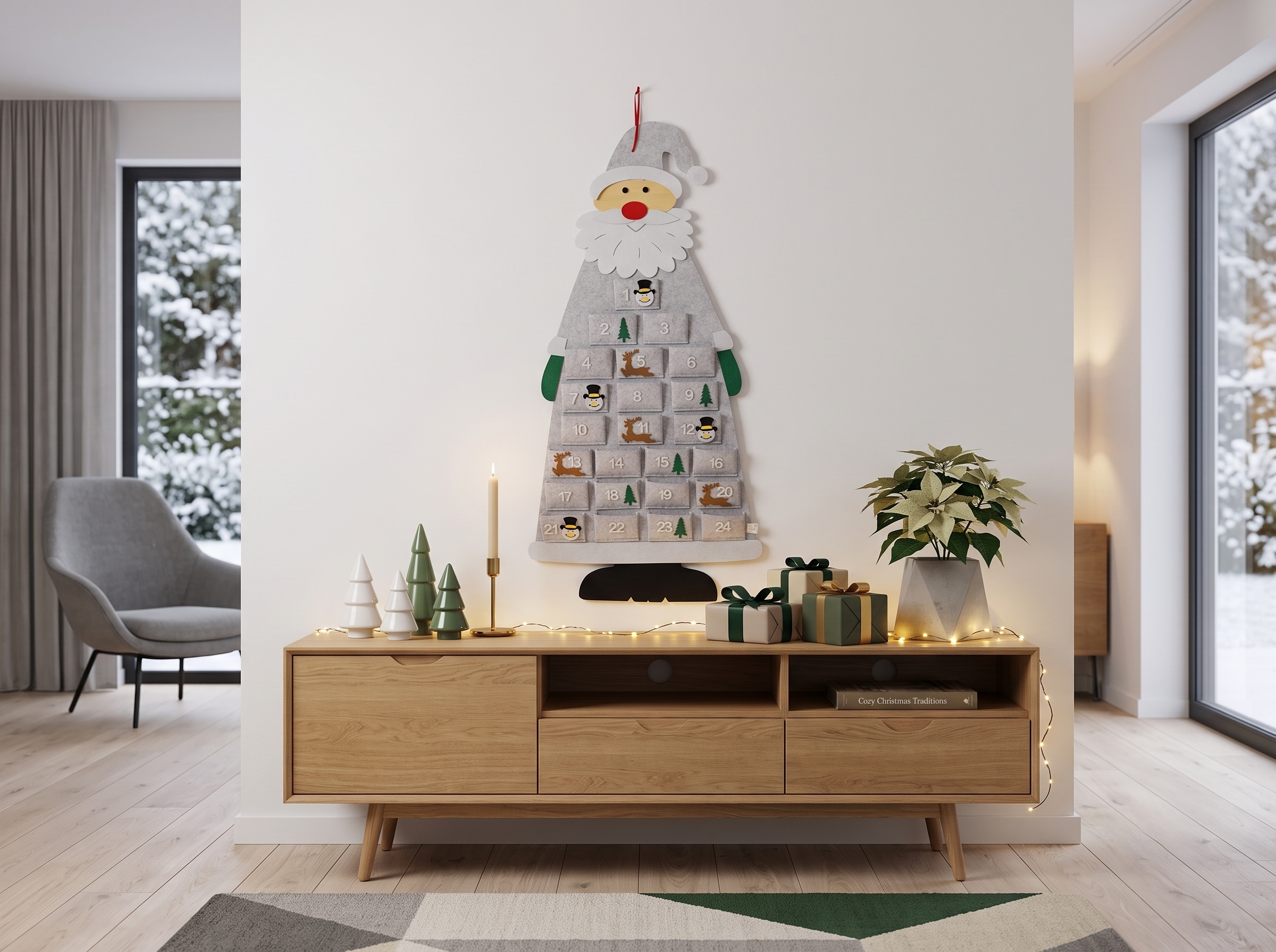 OTTO home Adventskalender »Weihnachtsmann aus Filz mit 24 unbefüllten Taschen« Es liegt keine Altersempfehlung vor ca. 100x55cm, zum Hängen an Tür oder Wand, wiederverwendbar