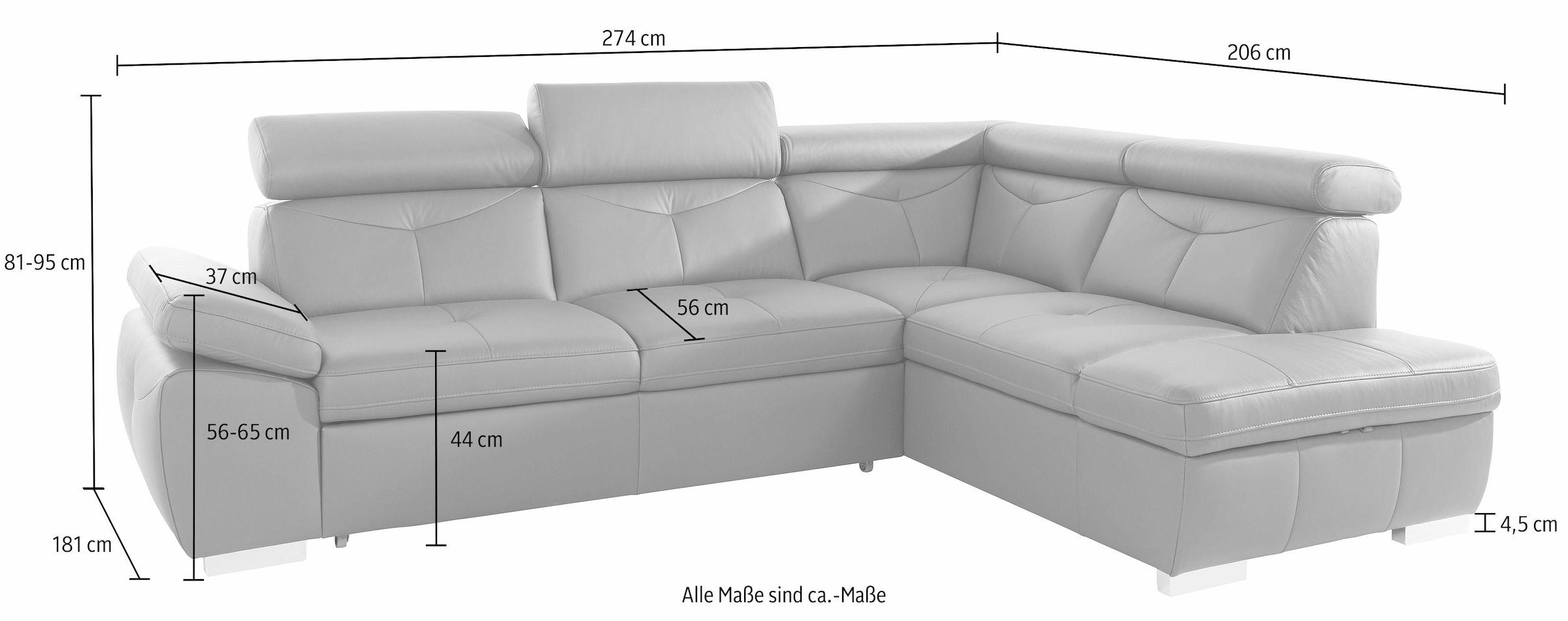 exxpo - sofa fashion Ecksofa »Spring, super bequem und komfortabel mit Armteil- und Kopfteilfunktion« wahlweise mit Bettfunktion und Bettkasten, L-Form