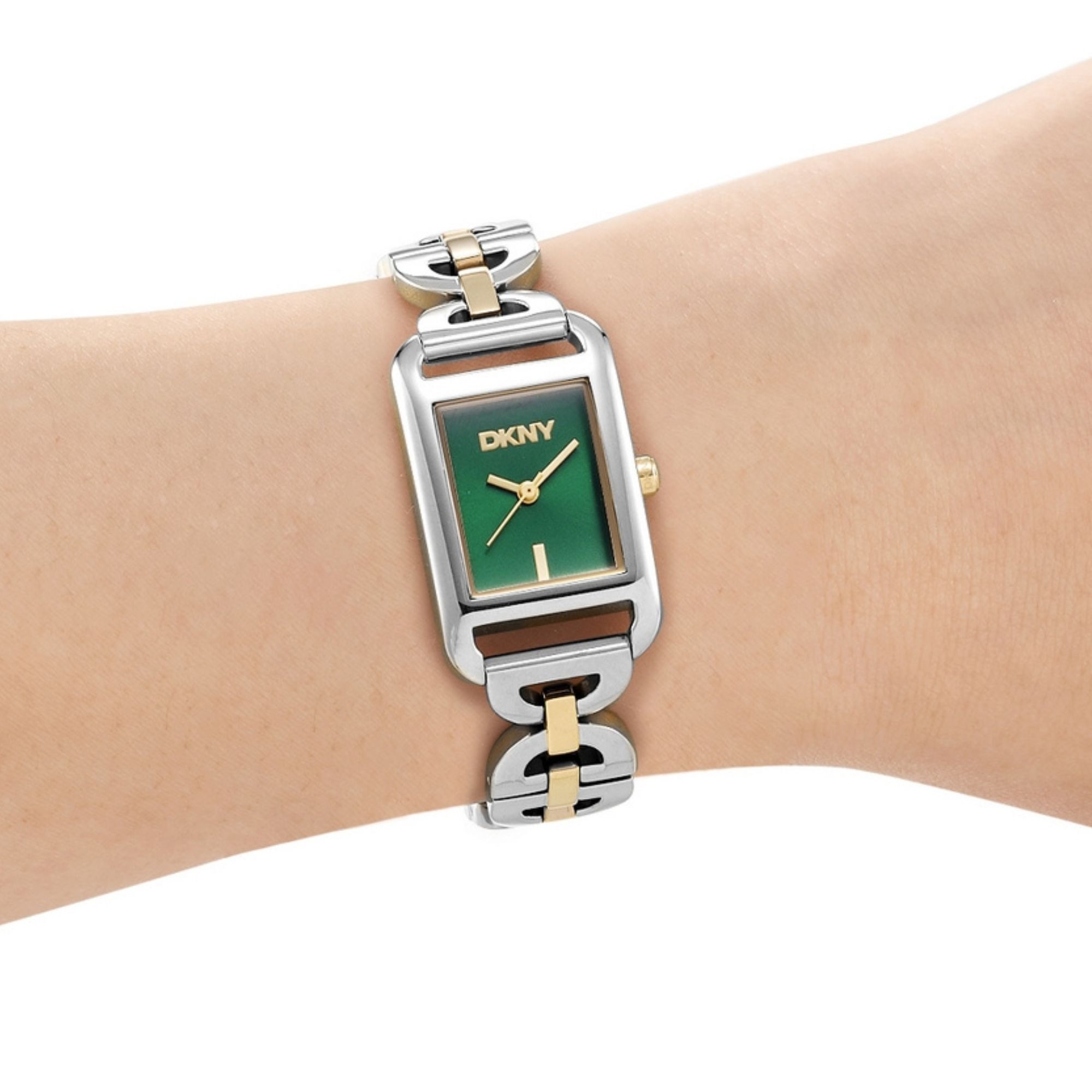 DKNY Quarzuhr »Open Link square Watch« Armbanduhr, Damenuhr, Edelstahlarmband, analog