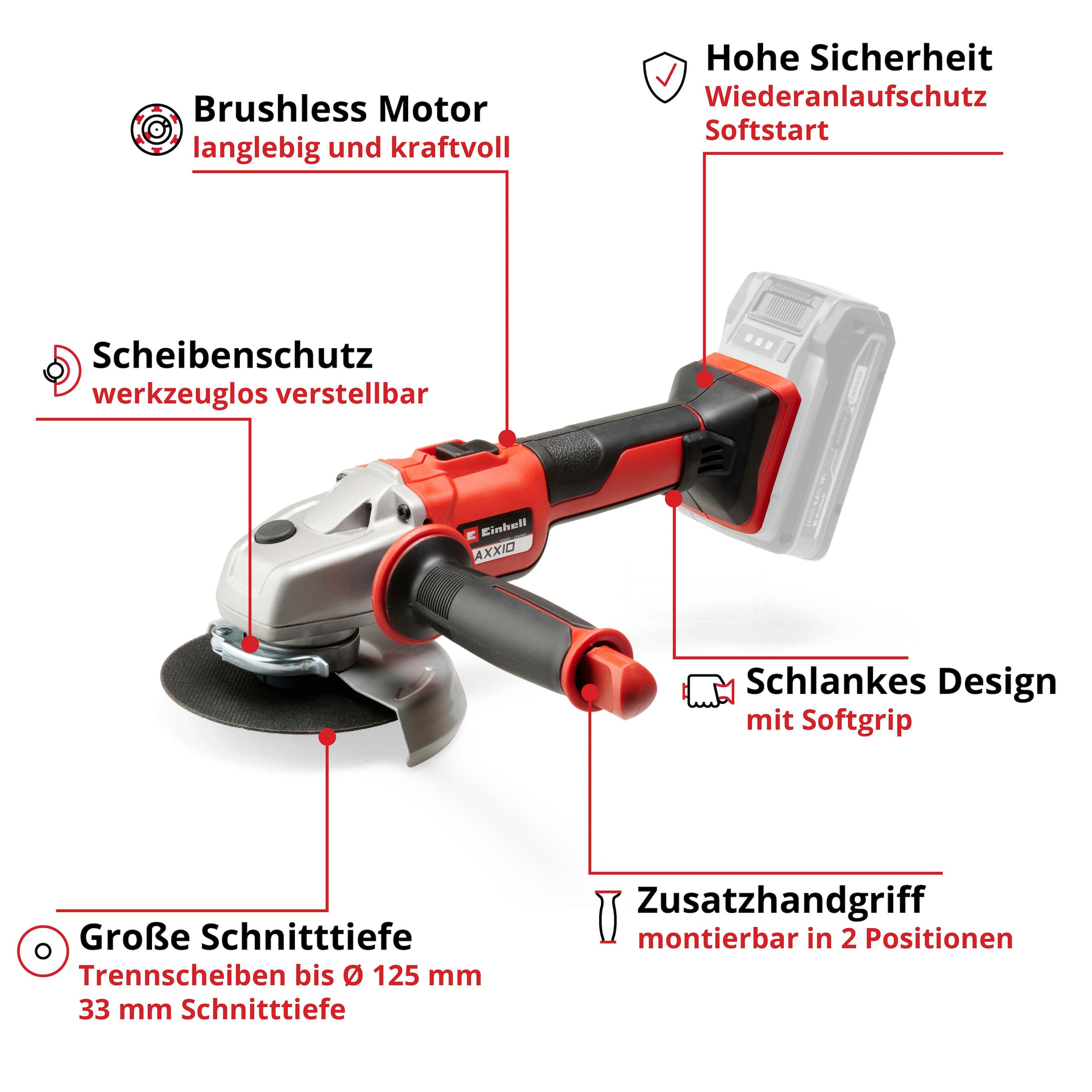Einhell Akku-Winkelschleifer »AXXIO 18/125« Power X-Change, 125 mm, ohne Akku & Ladegerät
