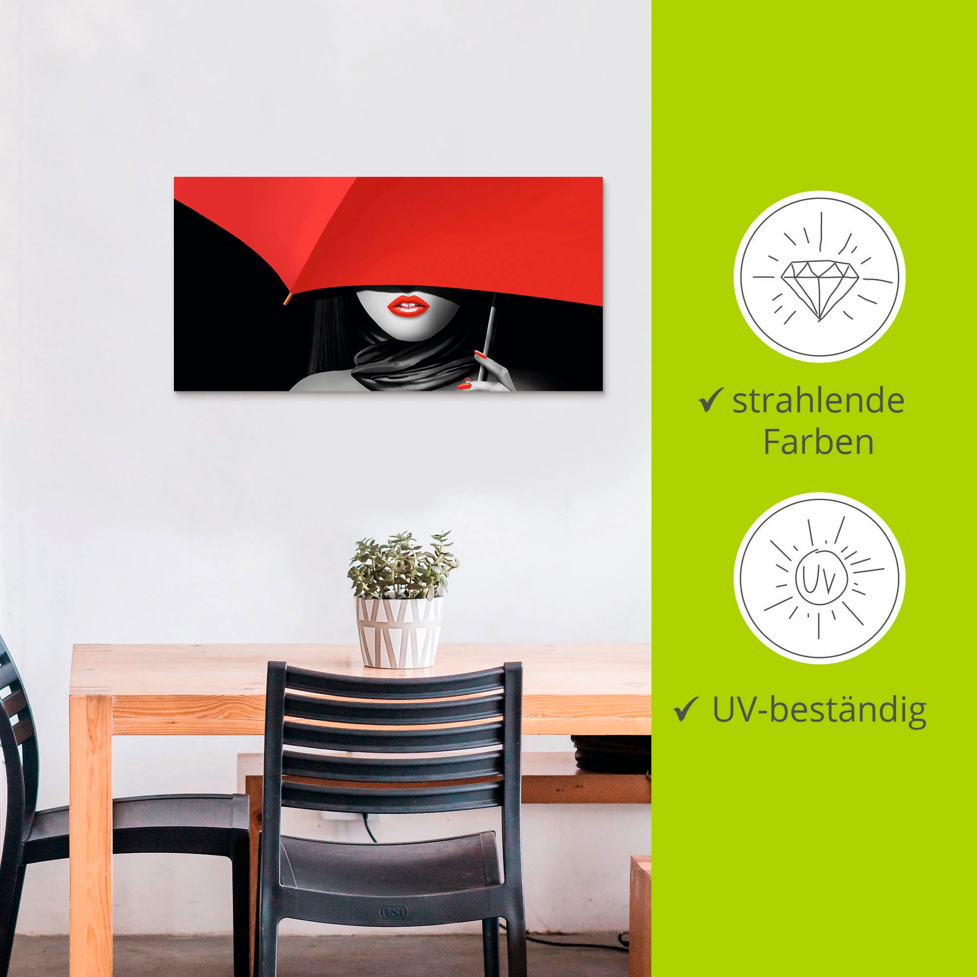 Artland Wandbild »Rote Lippen unter dem Regenschirm«, Frau, (1 St.), als Alubild, Outdoorbild, Poster, Wandaufkleber in verschied. Größen