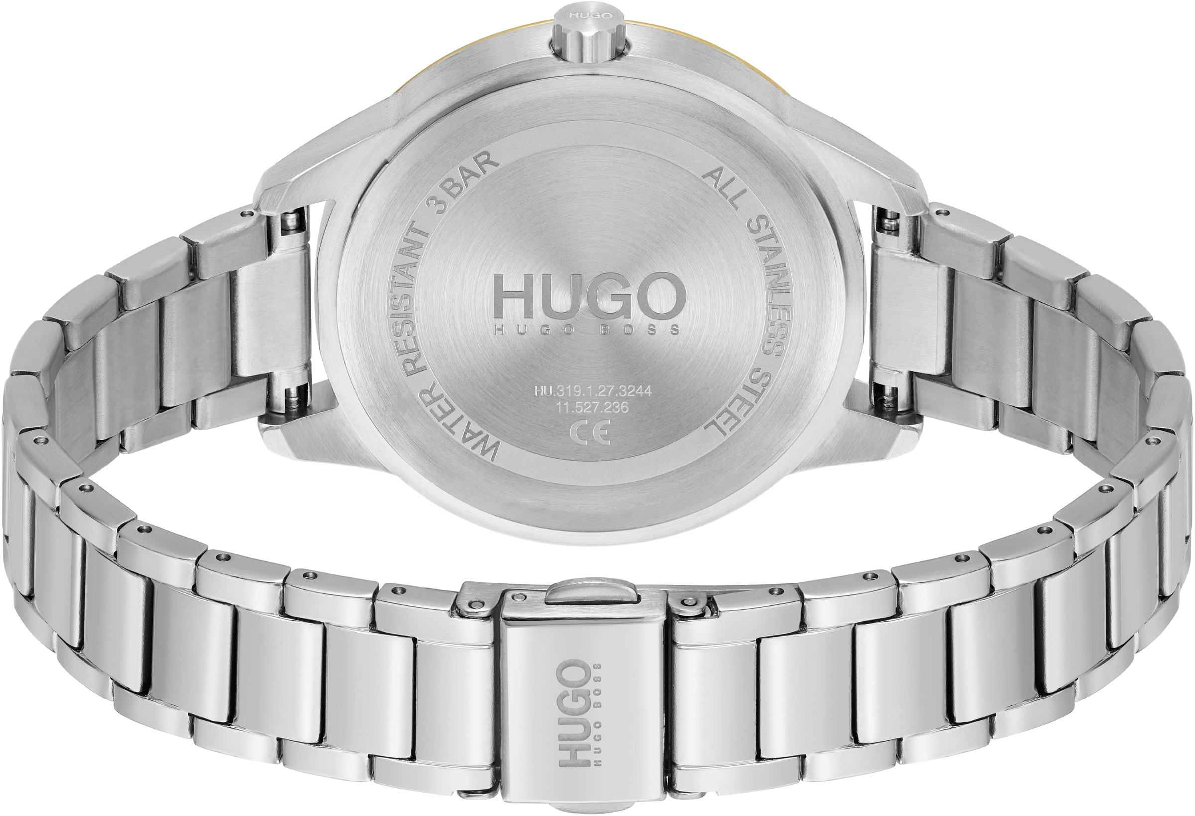 HUGO Multifunktionsuhr »#FRIEND«, Quarzuhr, Armbanduhr, Damenuhr, Datum, Edelstahlarmband