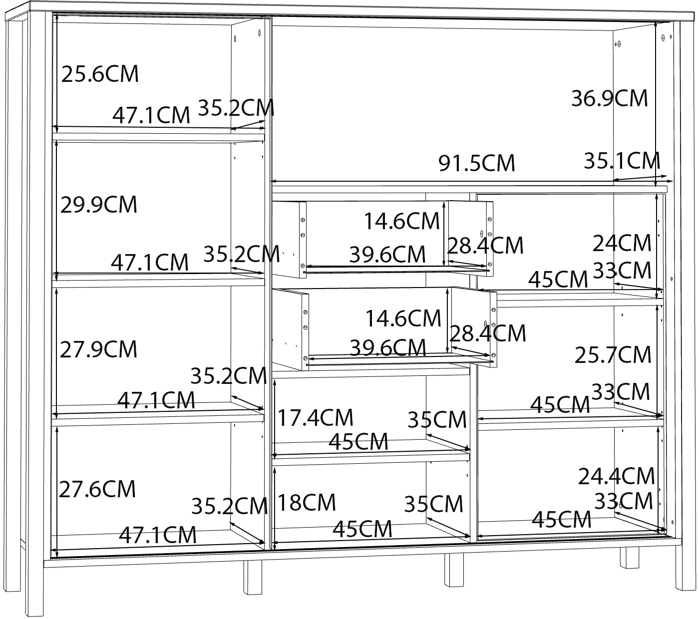 FORTE Highboard »Jytana«, Breite 149,9 cm, Schiebetüre mit Lamellenoptik, Mauvella Eiche/Schwarz
