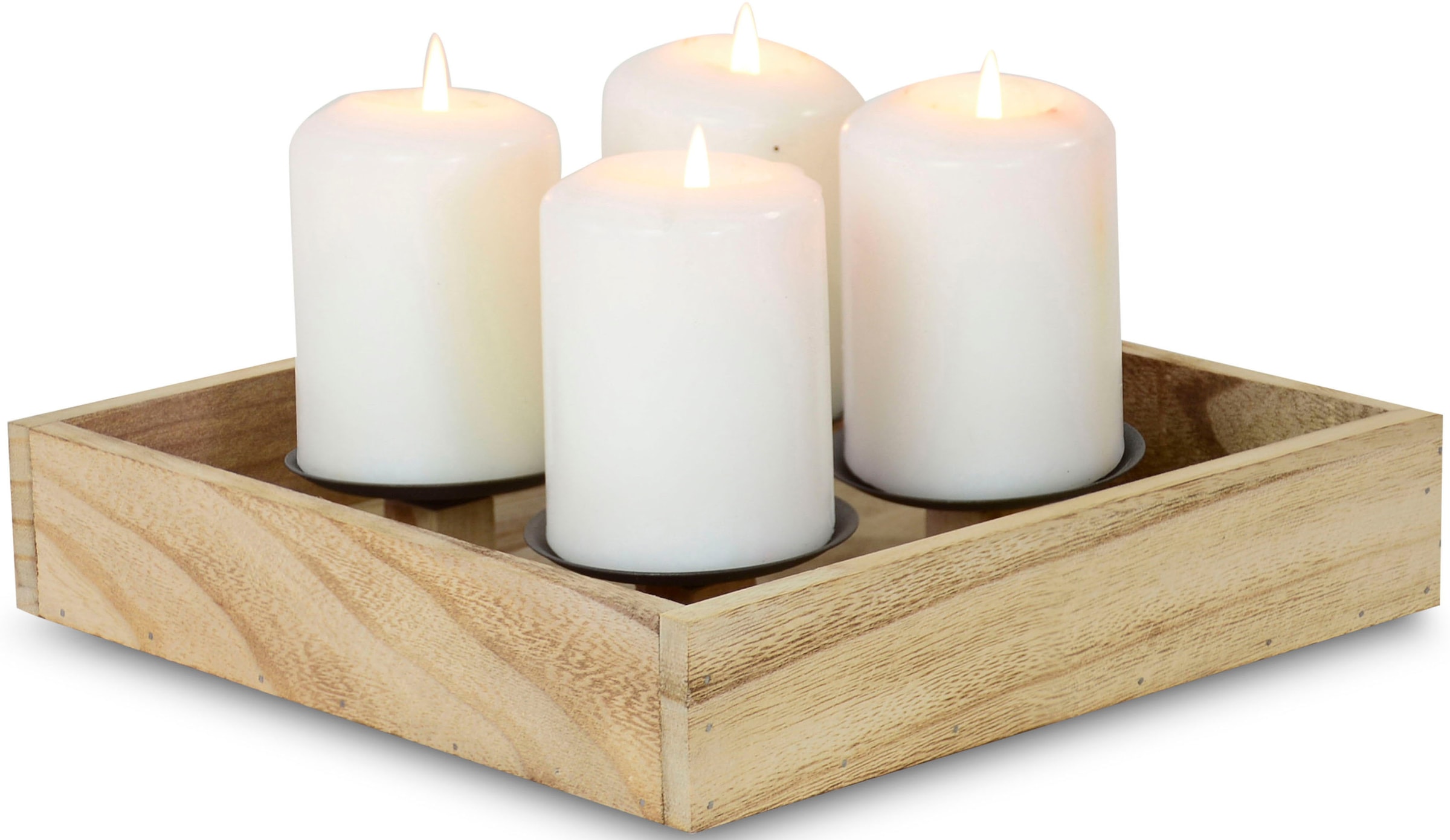 Home affaire Adventsleuchter »Kerzenhalter Ennsling St.), Holz 25x25 Kerzenhaltern mit Tablett Streudekofiguren, 4 Metall, cm«, auf Weihnachtsdeko (1 Rechnung 24 und kaufen aus mit