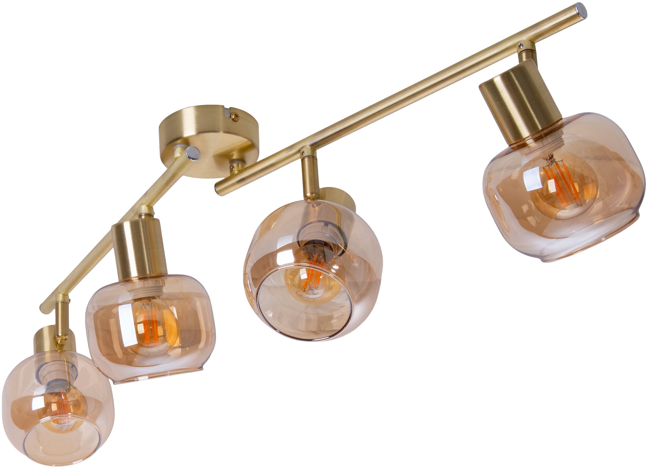 näve Deckenstrahler »Libby«, 4 flammig, Leuchtmittel E14 | ohne Leuchtmittel, 2flg. flexibel verstellbar Glasschirme in amber getönt excl. 2xE14