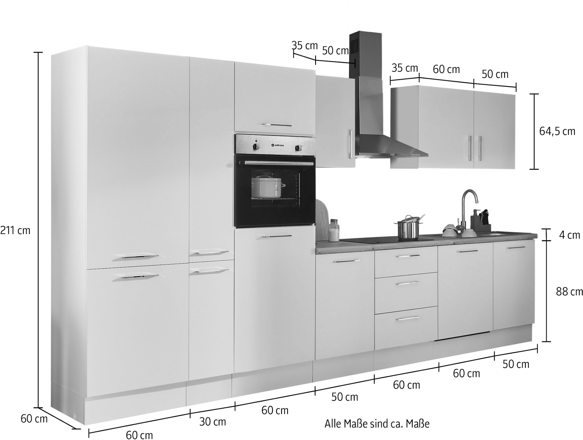BASIC by Balculina Küchenzeile »Turin«, Breite 370 cm, wahlweise mit E-Geräten