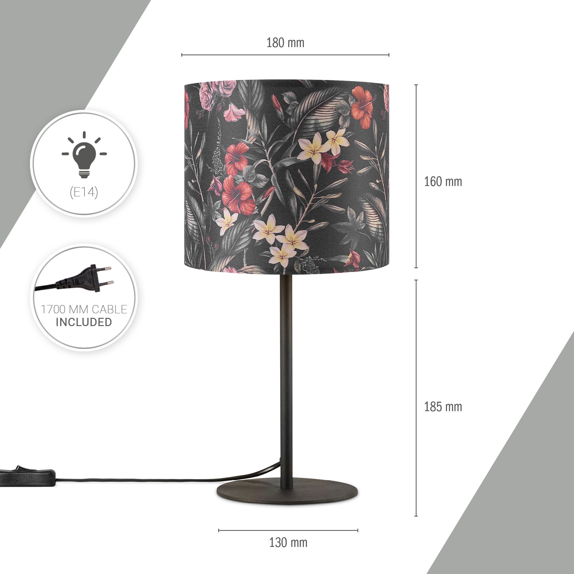 Paco Home Tischleuchte »Luca Flower«, Leuchtmittel E14 | ohne Leuchtmittel, Nach Stoff Lampenschirm Blumen Muster Floral Textil Rund