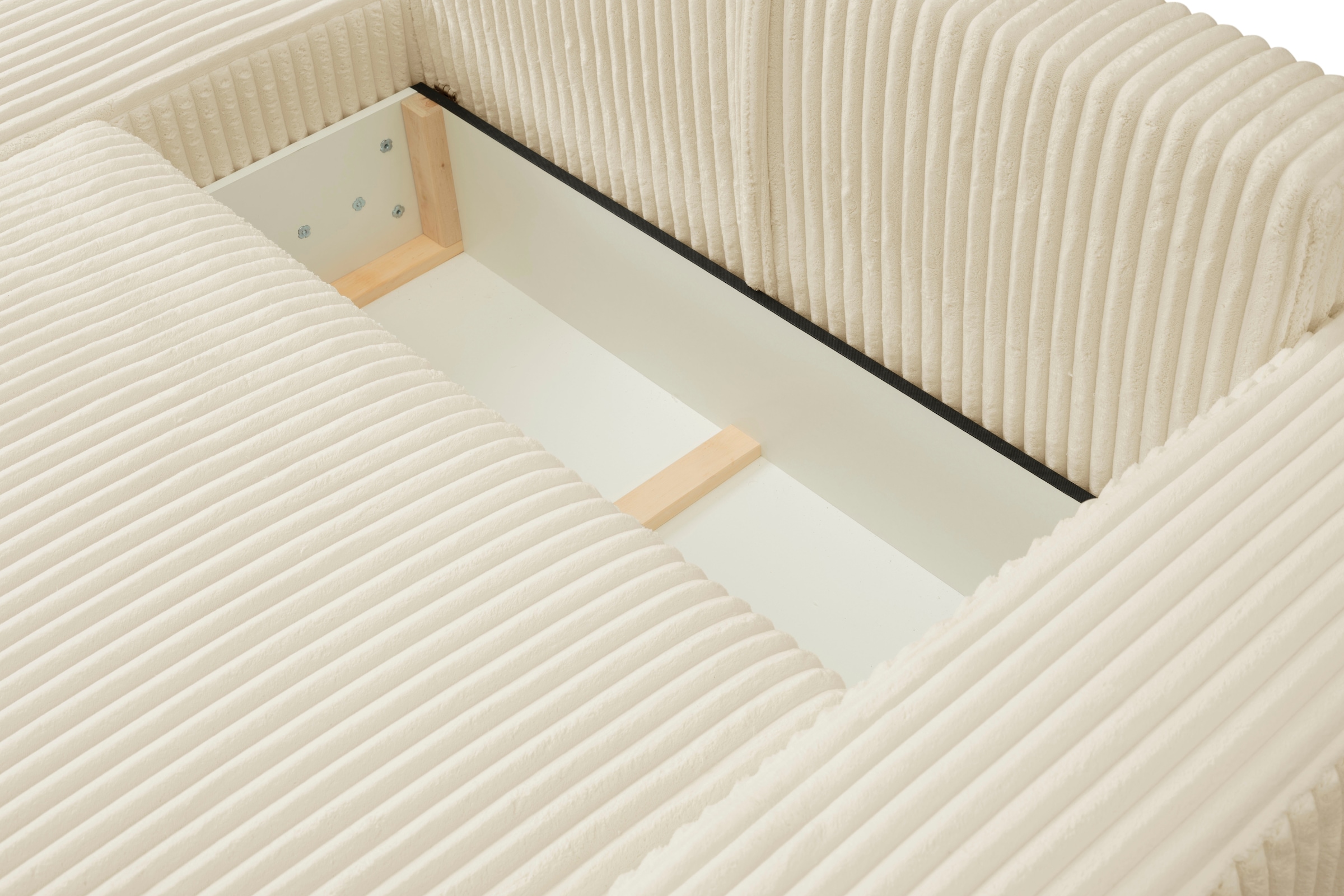 WERK2 Ecksofa »Rotterdam-L, kuschelweicher Cord oder Breitcord, L-Form, Breite 267 cm«, Design Ecksofa mit Schlaffunktion & Bettkasten, Breitcord, Creme