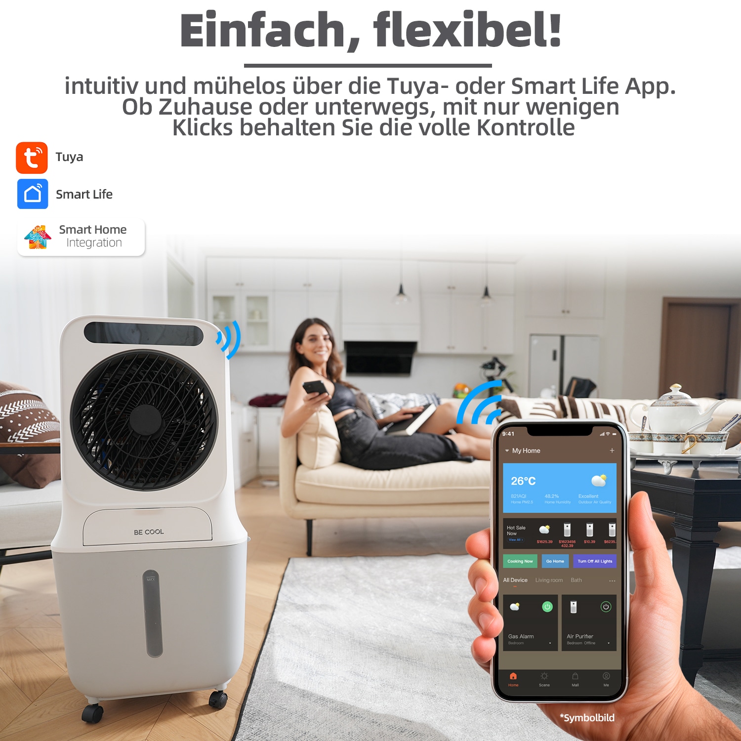 be cool Ventilatorkombigerät »Premium Luftkühler 25l mit Wifi und abnehmbarem Tank«, abnehmbarer Wassertank, Spezial Vortex Rotor, WiFi