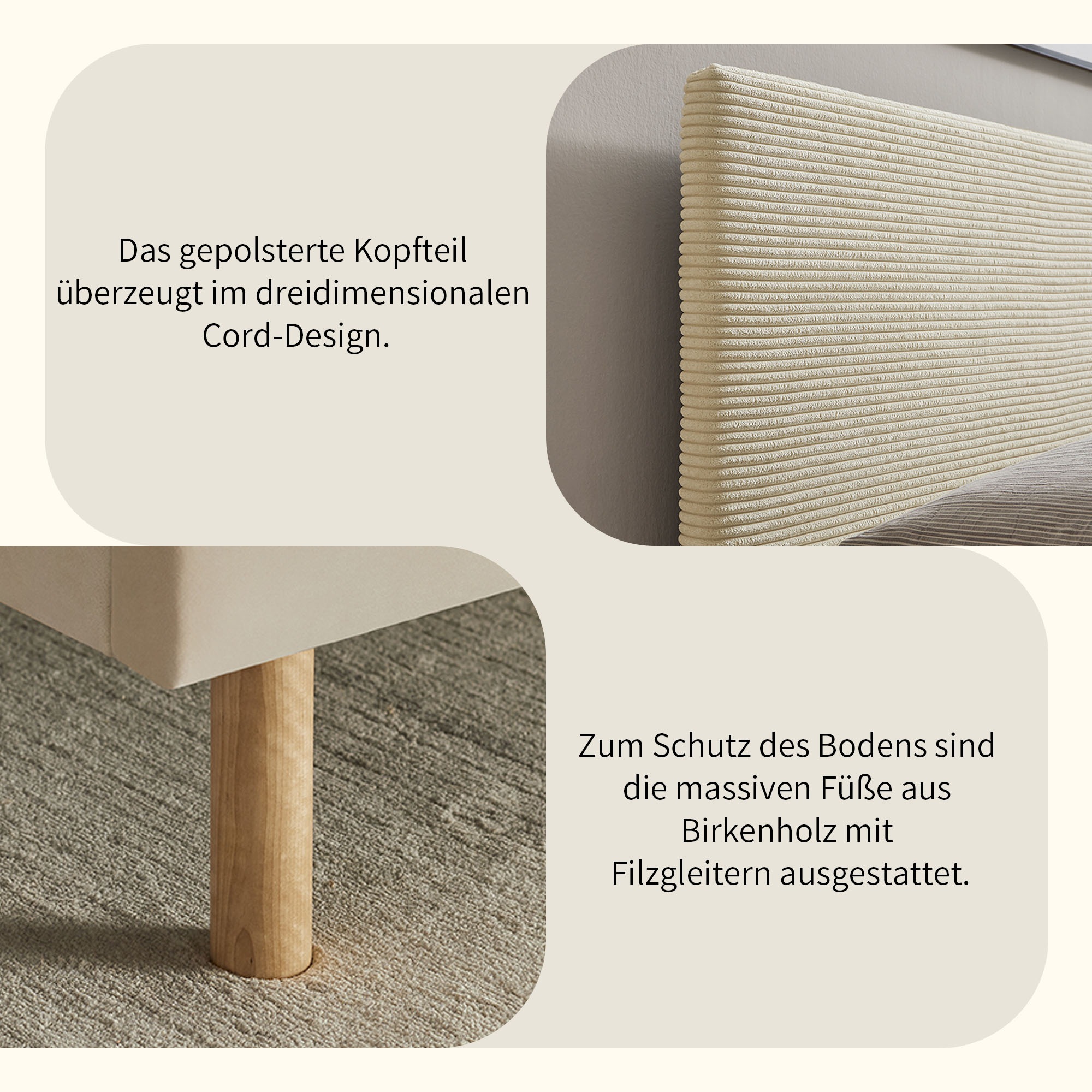 Home affaire Polsterbett »Armandine inkl. Lattenrost«, Kopfteil mit Cordbezug, erhältlich in den Breiten 140cm & 180cm