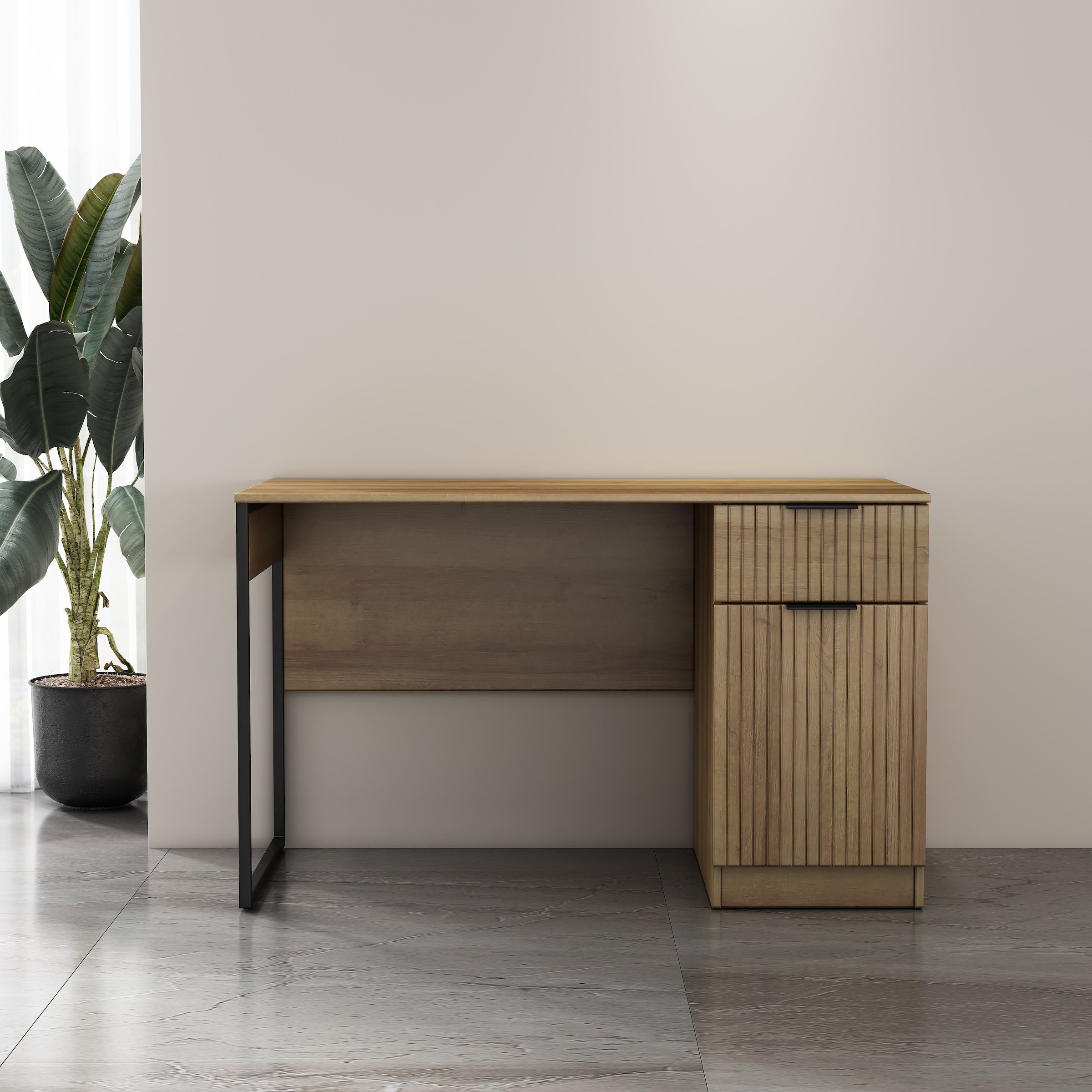 OTTO home Schreibtisch »Aspea« Set,  mit Schublade, ausreichend Stauraum, moderne Rillenoptik, B. 120 cm