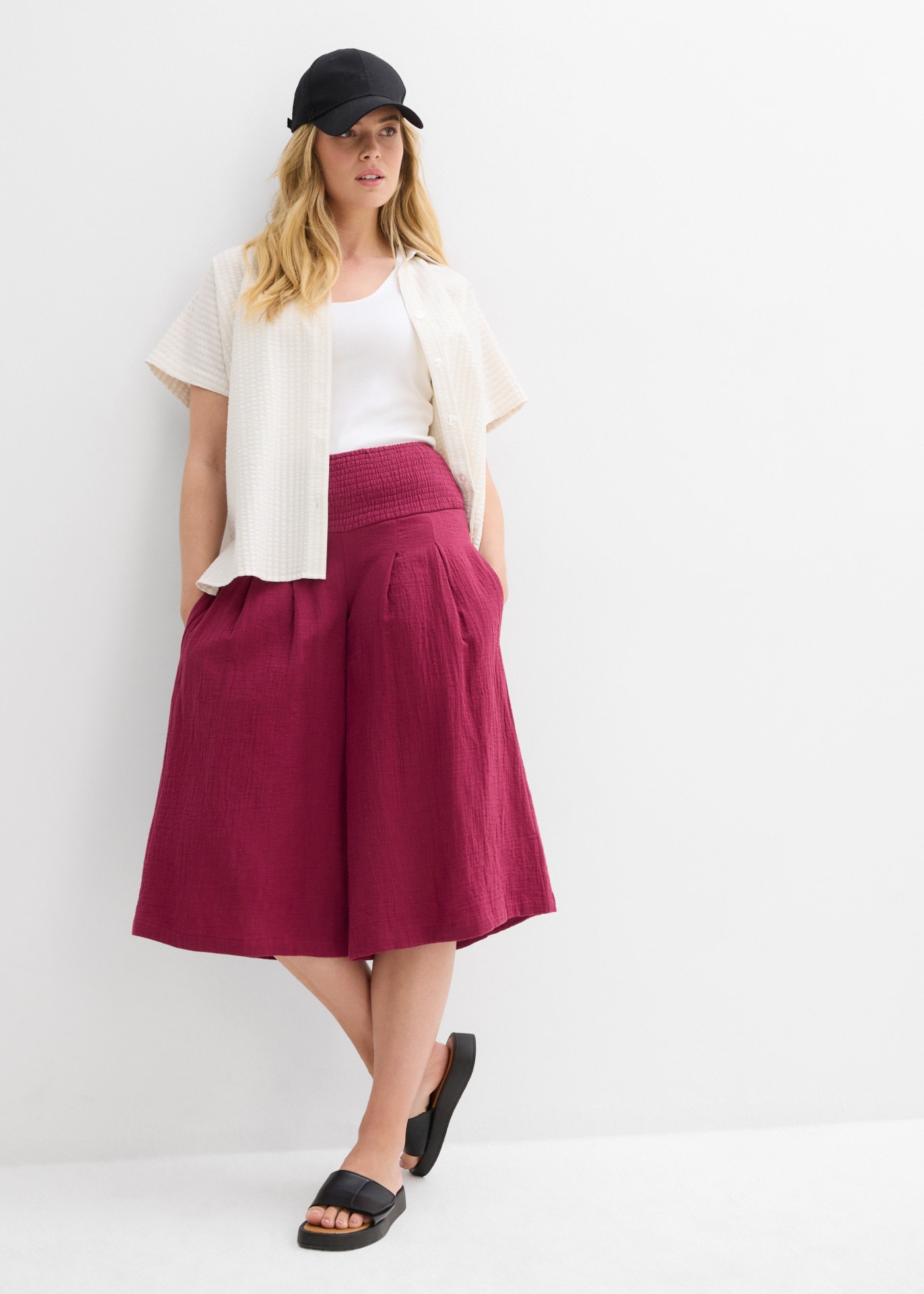 bonprix Caprihose  mit breitem Gummibund, aus reiner Baumwolle, Loose Fit Passform