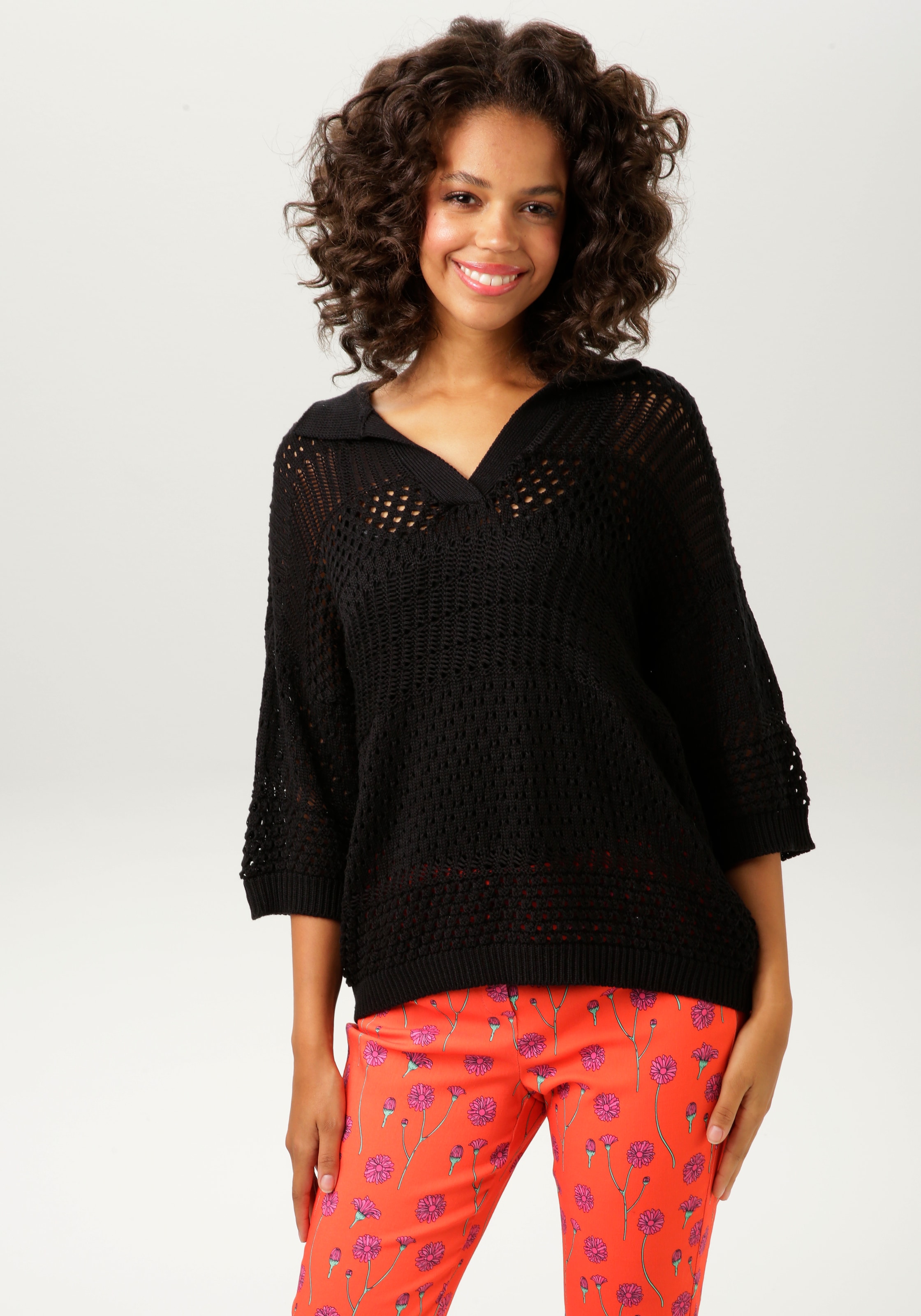 Strickpullover, im trendigem Ajour-Mustermix