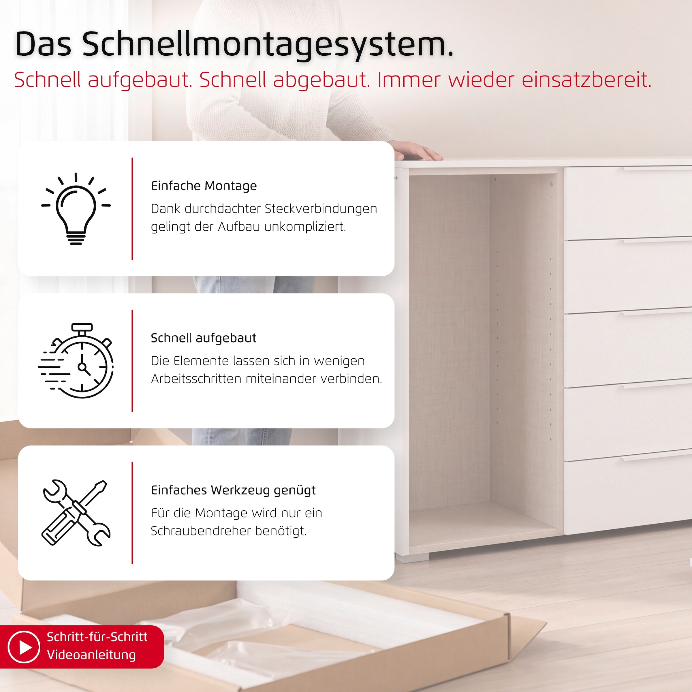 OTTO home Kombikommode »Sideboard Kommode Schubladen SCHNELLMONTAGESYSTEM ZELLARA by rauch-ONE« Weiß, 2-türig 5 Schubladen, Griffe Gold aus Metall MADE IN GERMANY