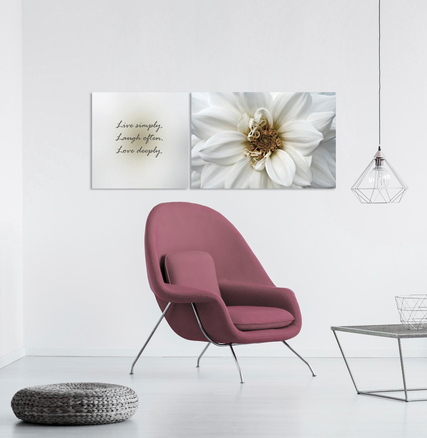queence Leinwandbild »Live, Laugh & Love«, Blumen-Blumenbilder-Kunst-Modern-Spa-Spa Bilder-Sprüche-Sprüche & Texte-Schriftzug-Schriftzüge, (Set), Premium-Leinwandstoff, Handarbeit aus Deutschland, Spruch, 2er Set