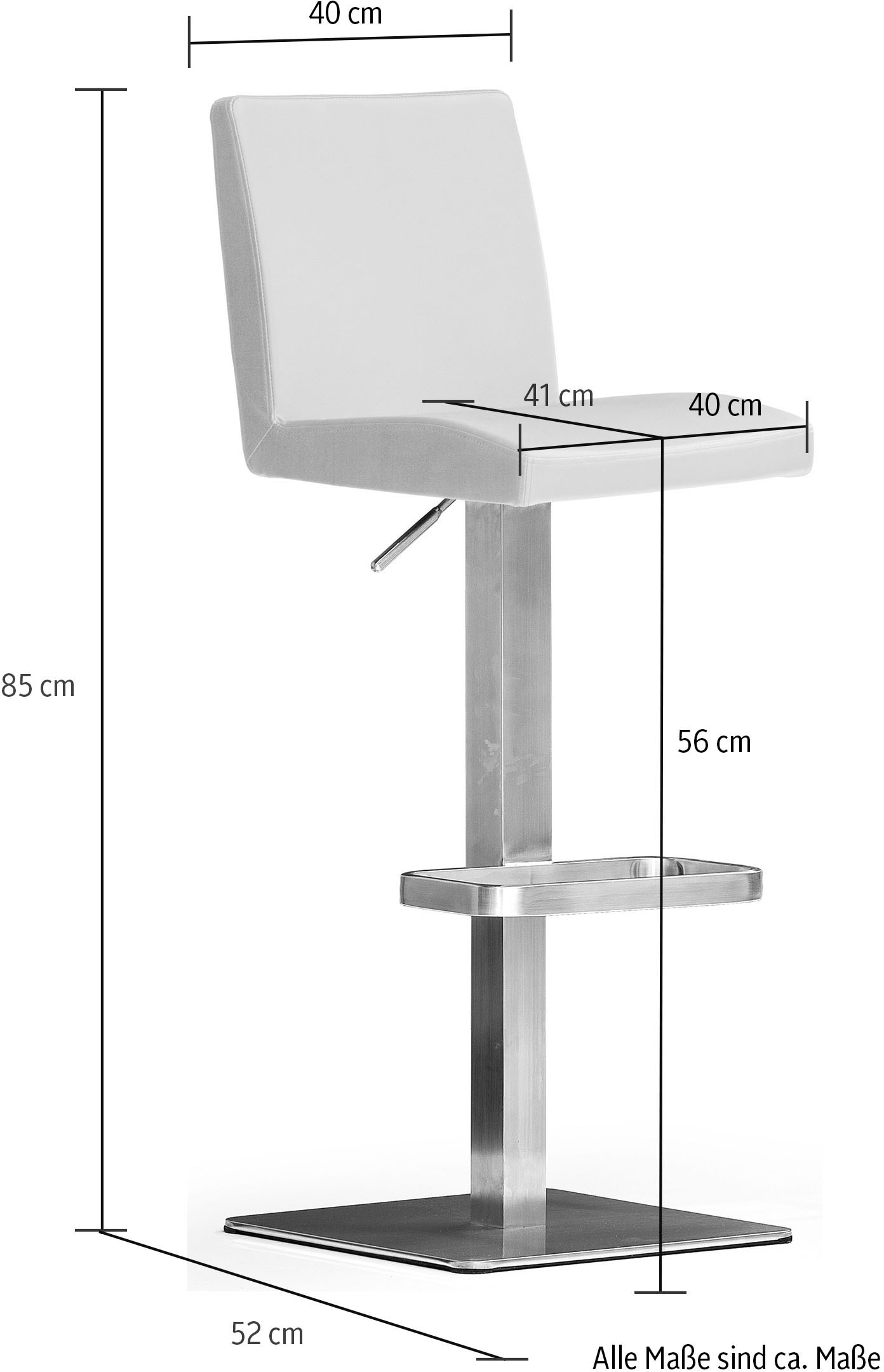 MCA furniture Bistrostuhl »BARBECOOL«, mit Rückenlehne,Bodenplatte eckig, 180° drehbar, Sitzhöhe von 56-81 cm