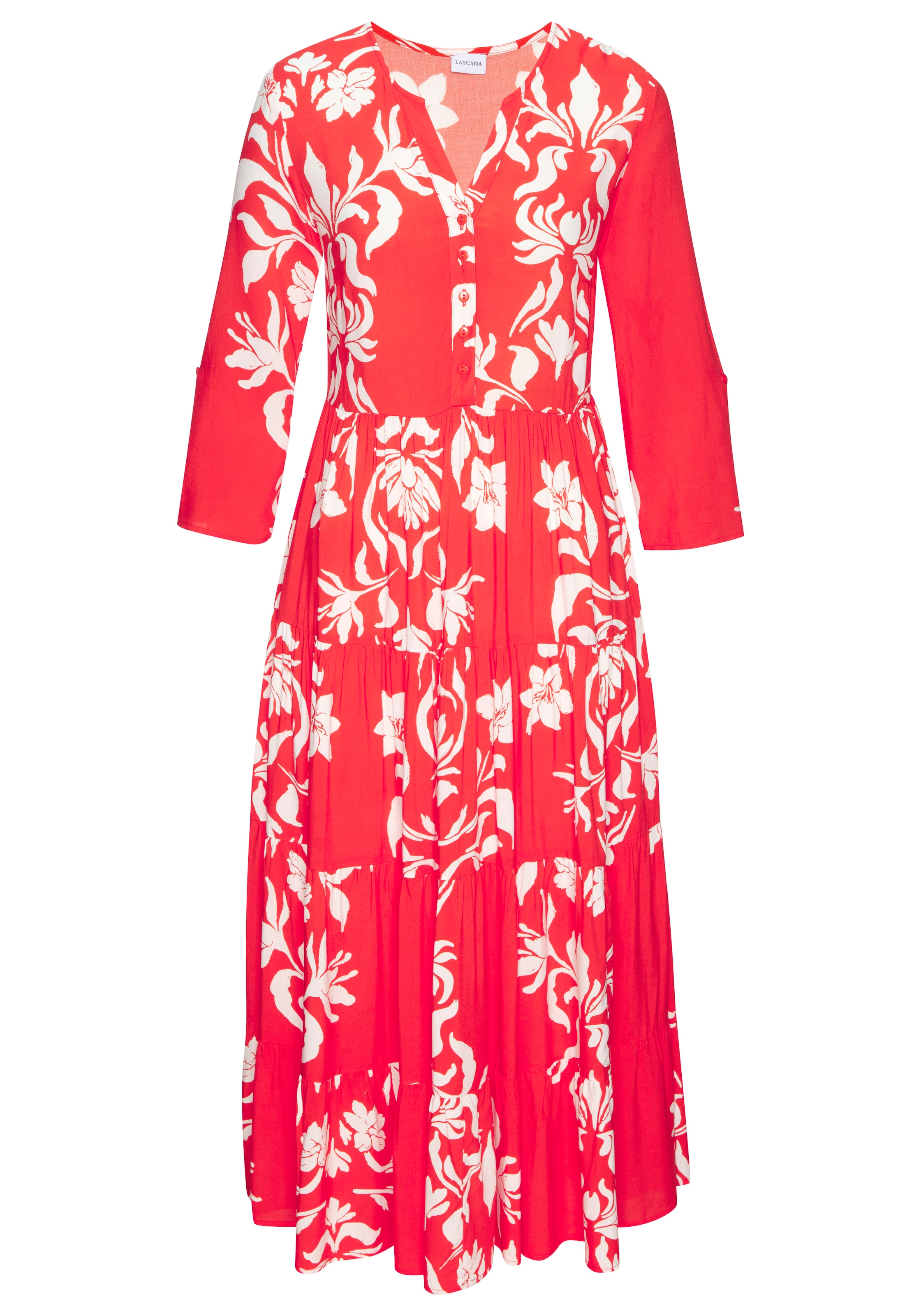 LASCANA Maxikleid mit Blumenprint und Knopfleiste, Sommerkleid, Strandkleid