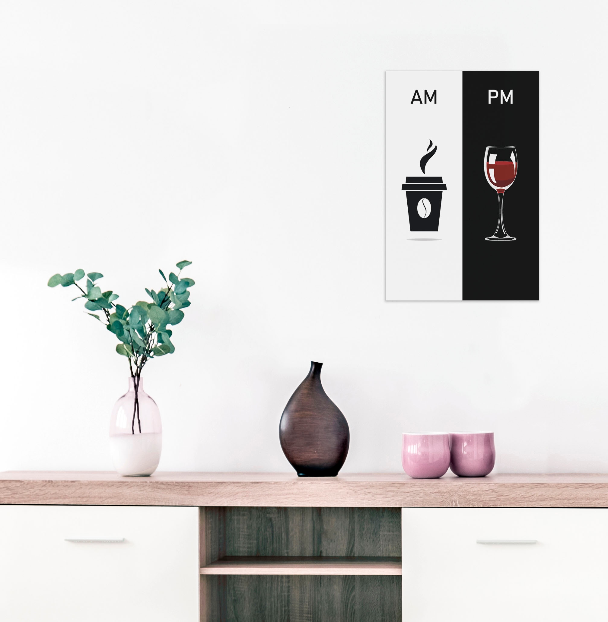 queence Wanddekoobjekt »AM PM - Kaffeebecher und Wein«, Motiv auf Stahlblech  bequem kaufen