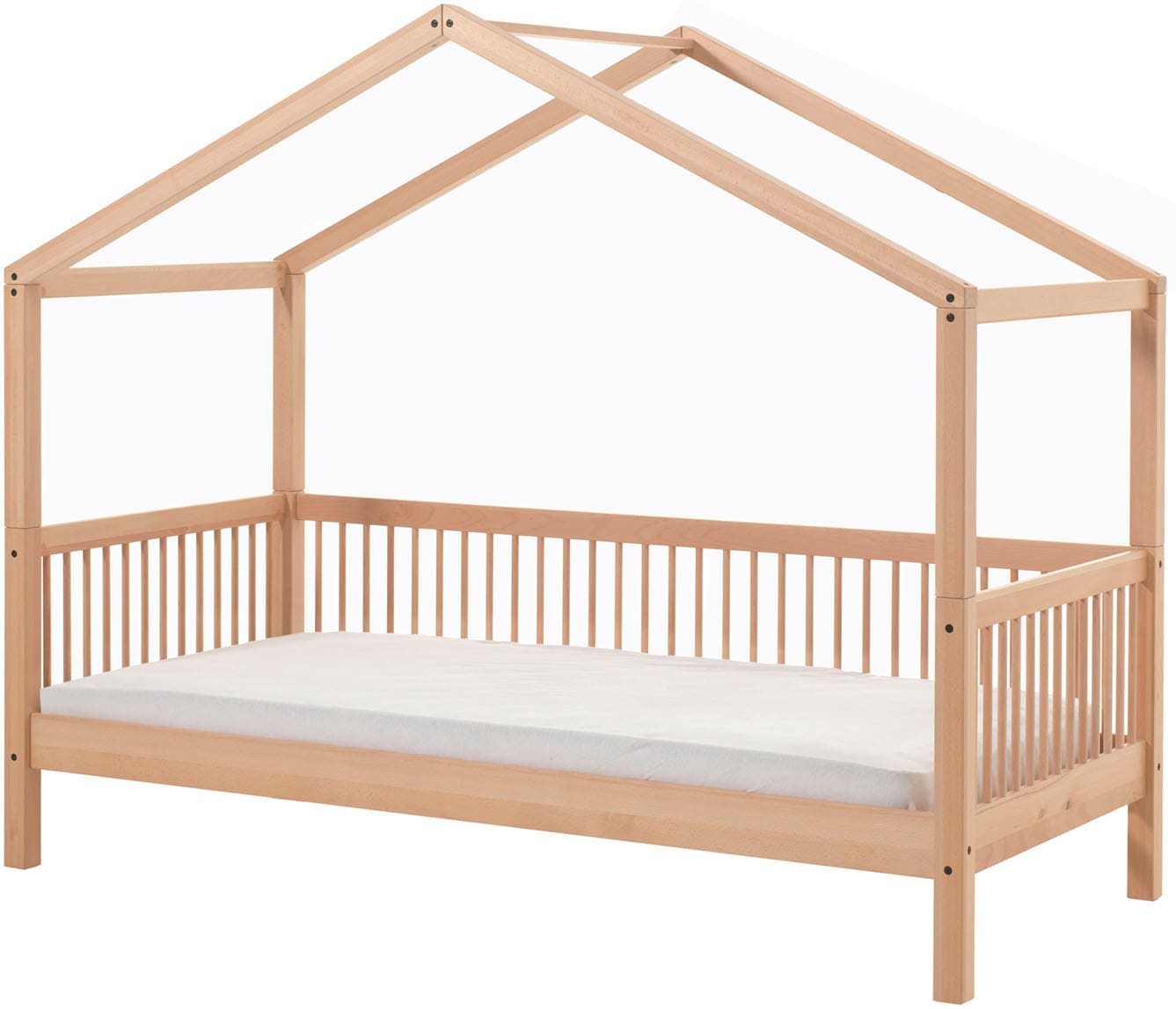 Vipack Hausbett »Forrest mit hochwertiger und stabiler Verarbeitung, Made in Europe« Buche massiv natur, 90/200 cm, inkl. Bettschublade auf Rollen,  wahlweise ohne oder mit Textilhimmel