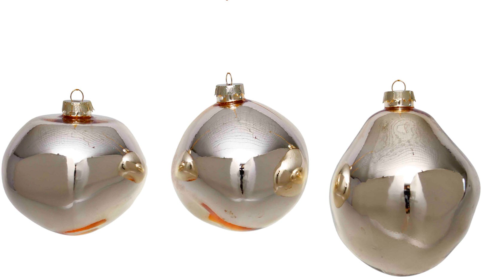 Leonique Weihnachtsbaumkugel »Birdelle glänzend, Weihnachtsdeko, Christbaumschmuck, Christbaumkugeln«, (Set, 3 St.), Baumkugeln in organischer Form, Ø 10 cm, organische Kugeln aus Glas