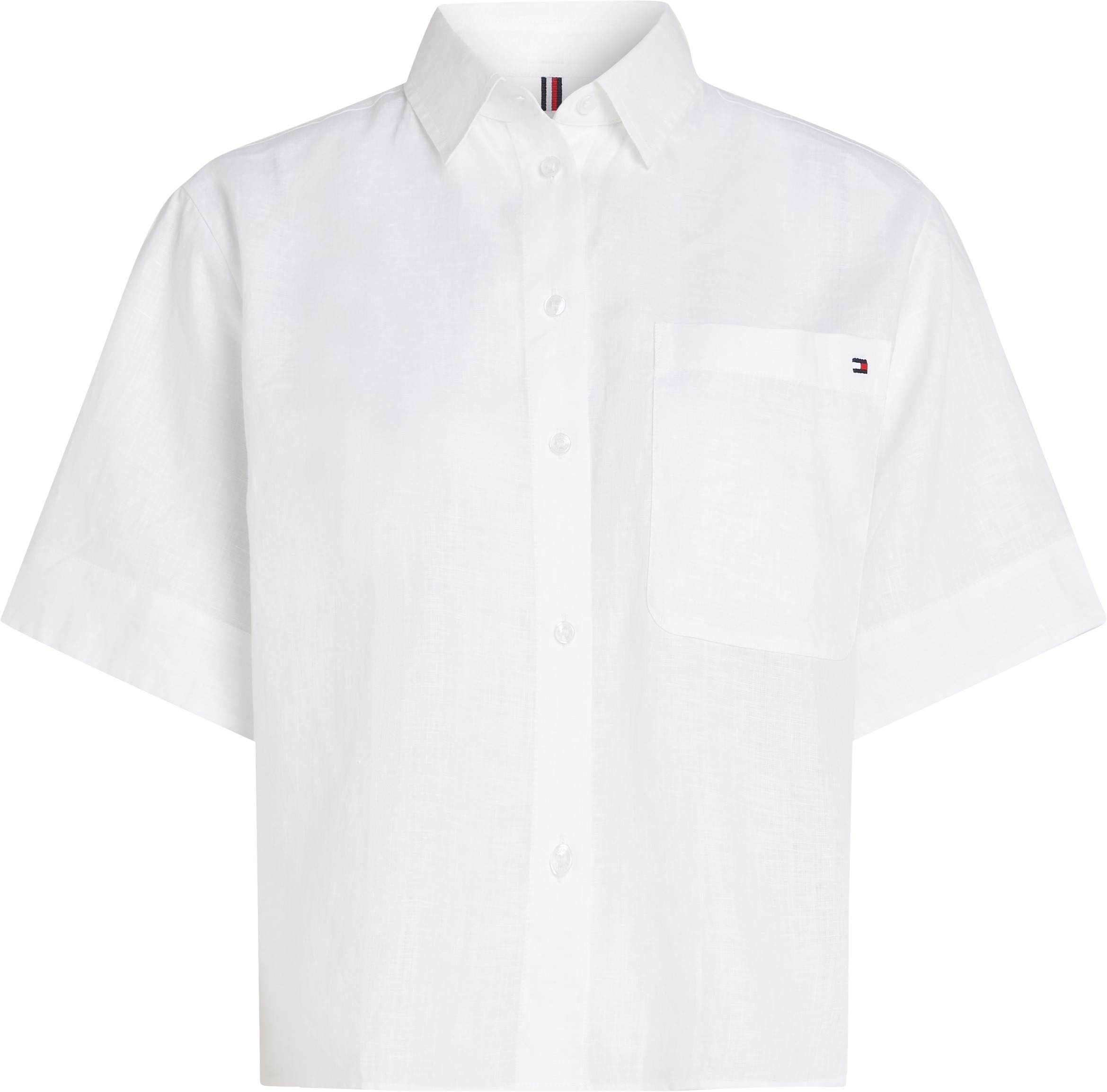 Tommy Hilfiger Kurzarmshirt »ESS LINEN RELAXED S/S SHIRT«, mit Brusttasche, Logostickerei,kühlendes Premium Leinen