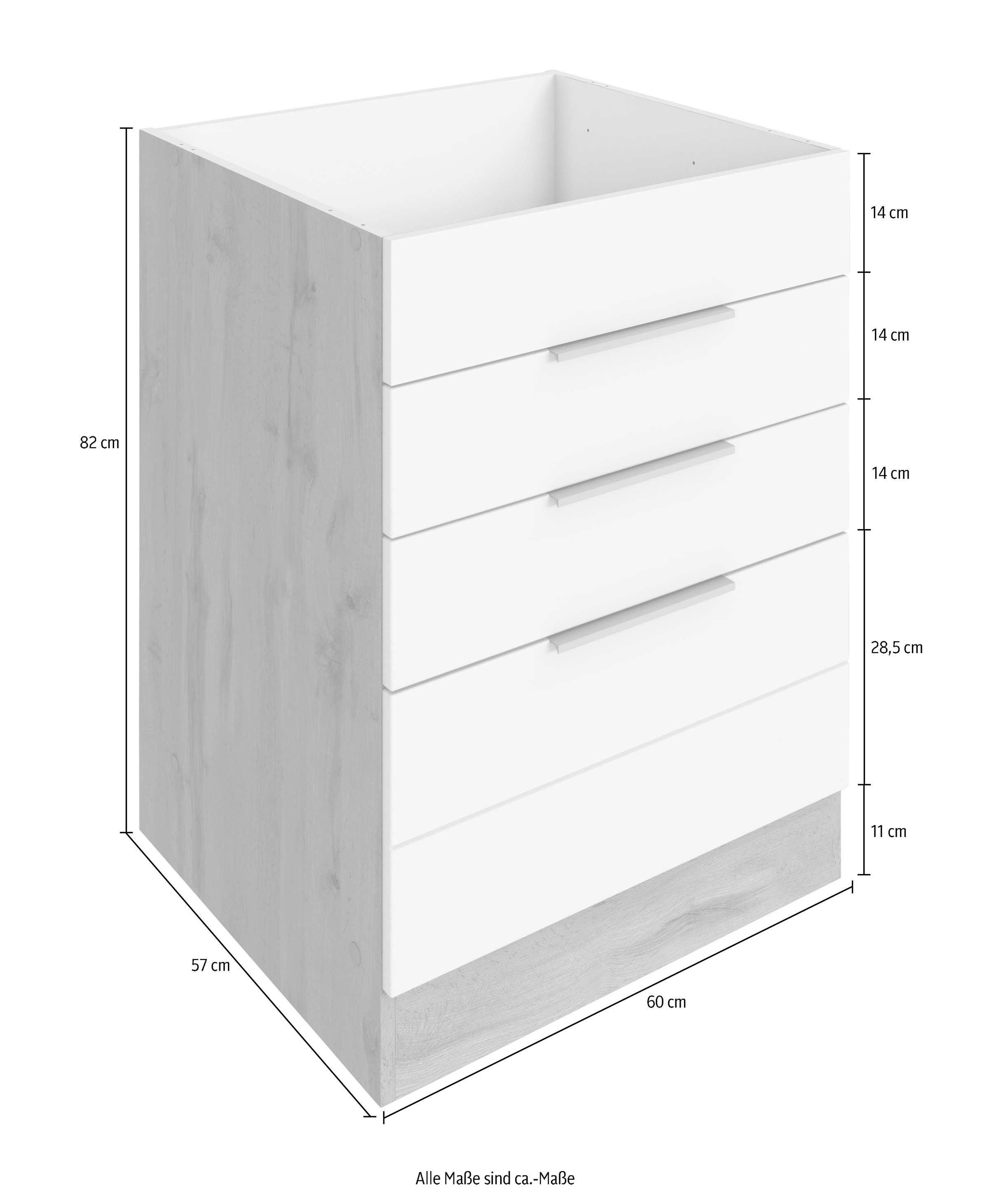 KOCHSTATION Kochfeldumbauschrank »KS-Luhe«, 60 cm breit, hochwertige MDF-Fronten mit waagerechter Lisene