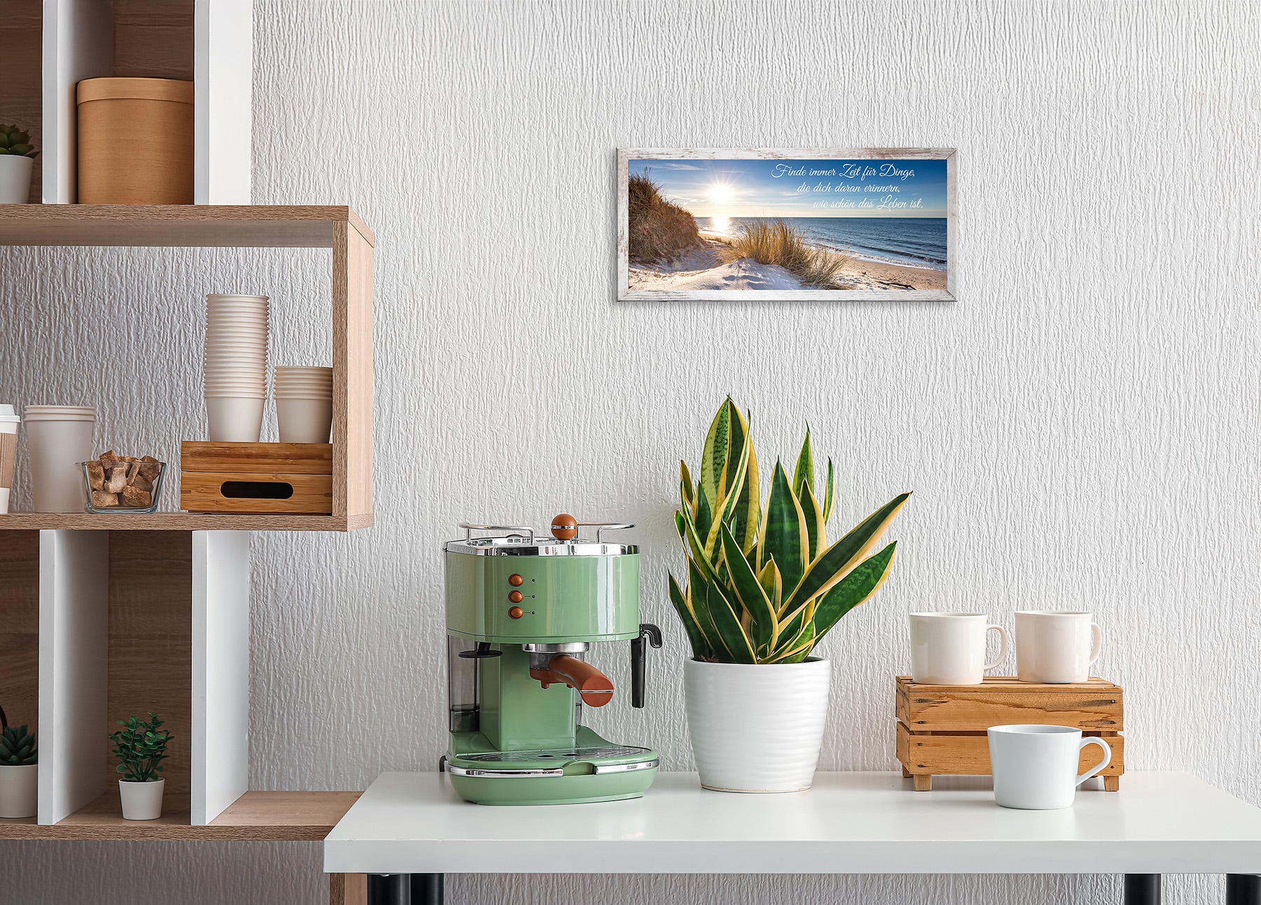 Bönninghoff Bild mit Rahmen »Wandbild gerahmt STRAND MIT SPRUCH ZEIT 23x49 cm – Natur Wanddeko« Bilder vom Sonnenuntergang & -aufgang | Sprüche | Sprüche & Texte | Strand 1 Stk. tlg. mit dekorativem Rahmen
