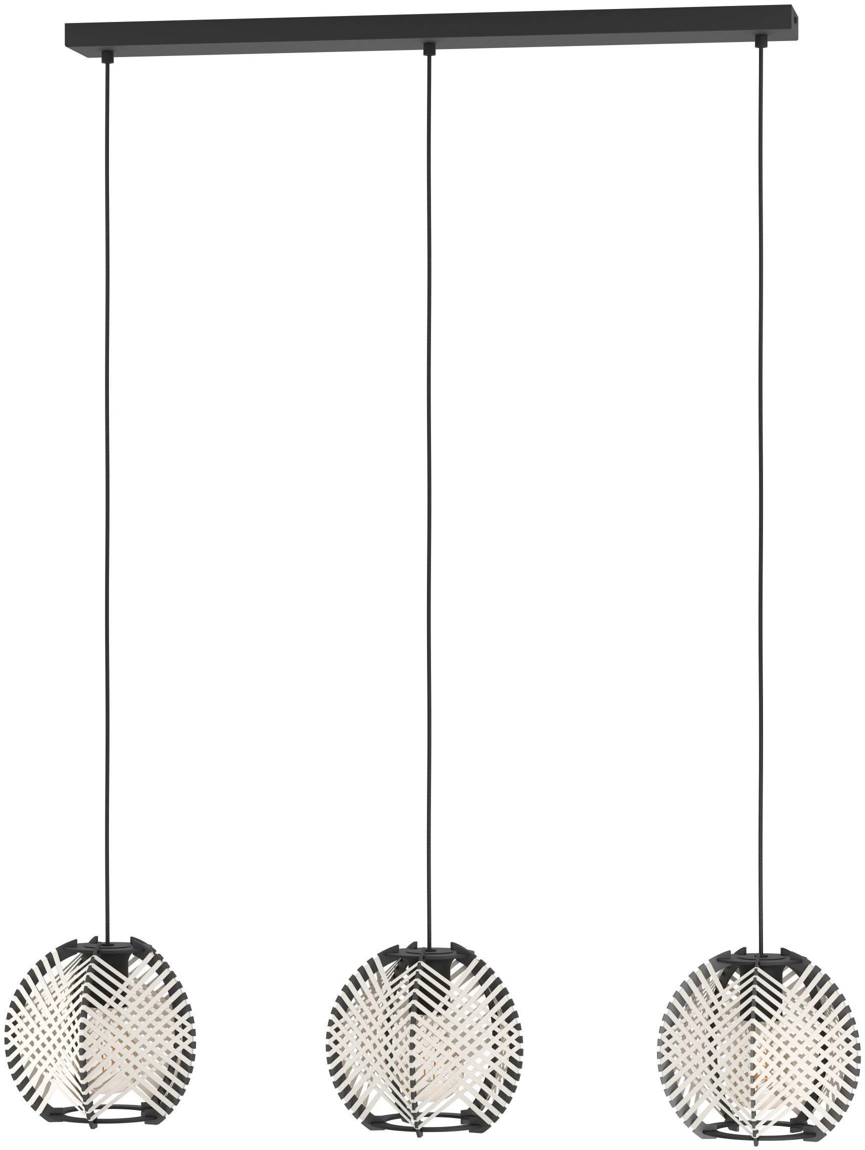 EGLO Hängeleuchte »Waverton Hängelampe, Esszimmerlampe, Metall, Holz, Textil in Weiß, E27« E27 1 Stk. Hängeleuchte - L92 x B22 x H110 cm - schwarz - 3X40W exkl.