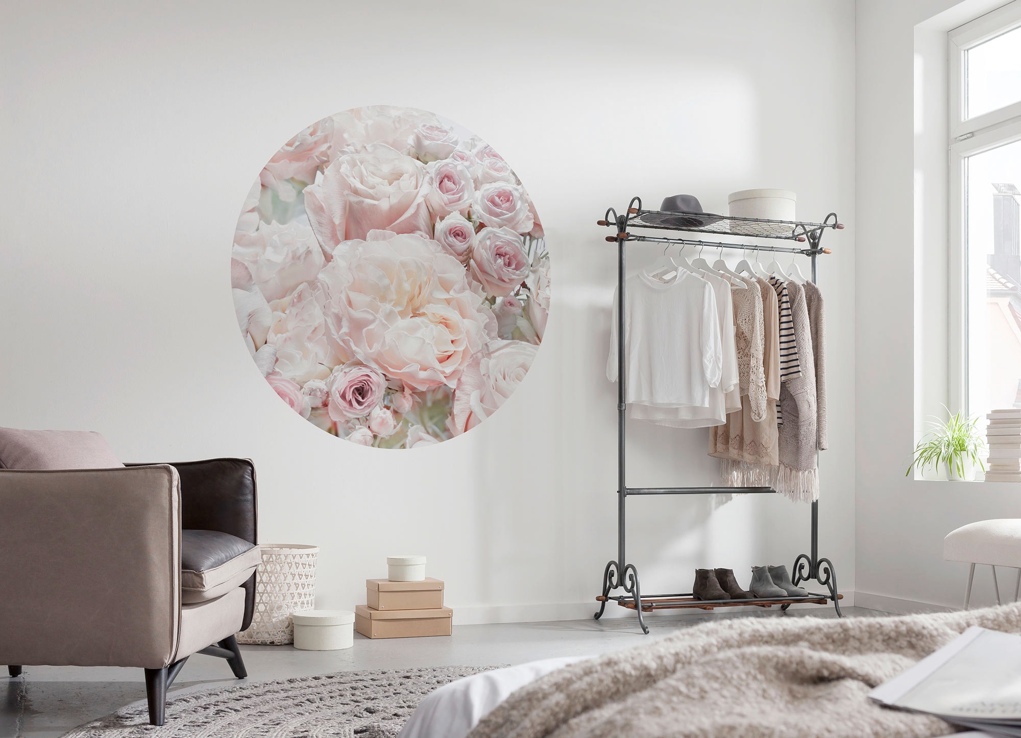 Komar Fototapete »Pink and Cream Roses«, 125x125 cm (Breite x Höhe), rund und selbstklebend