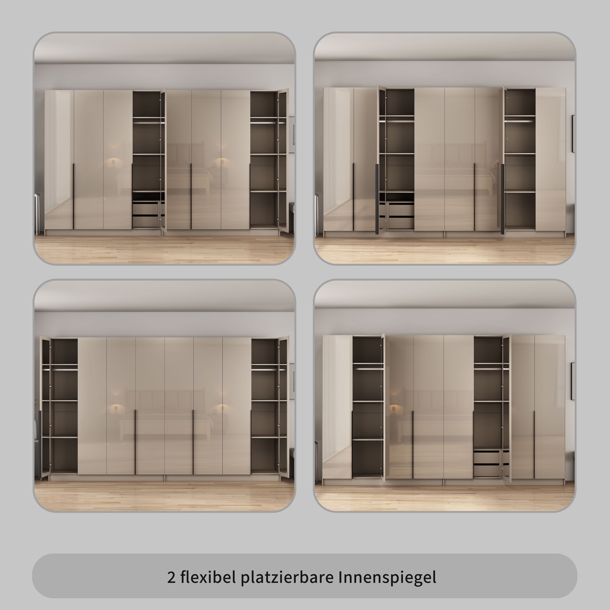 OTTO home Kleiderschrank »Annor Schlafzimmerschrank Breite 323 cm hochglanz Schrank Garderobe« Drehtürenschrank mit perfekter Innenausstattung - elegante Türgriffe