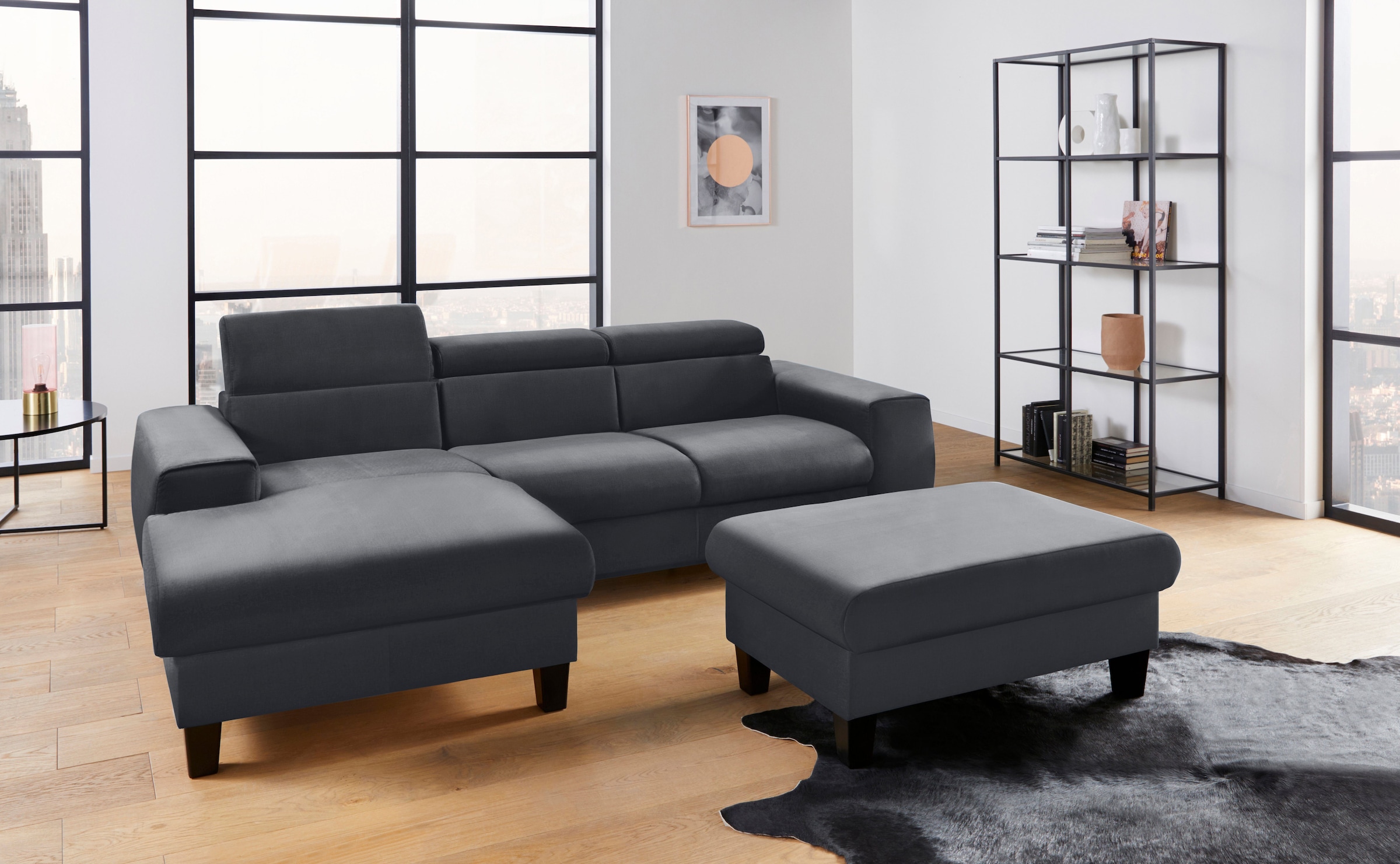 COTTA Polstergarnitur »Morven L-Form«, (Set), Set bestehend aus: Ecksofa mit Kopfteilverstellung & Hocker