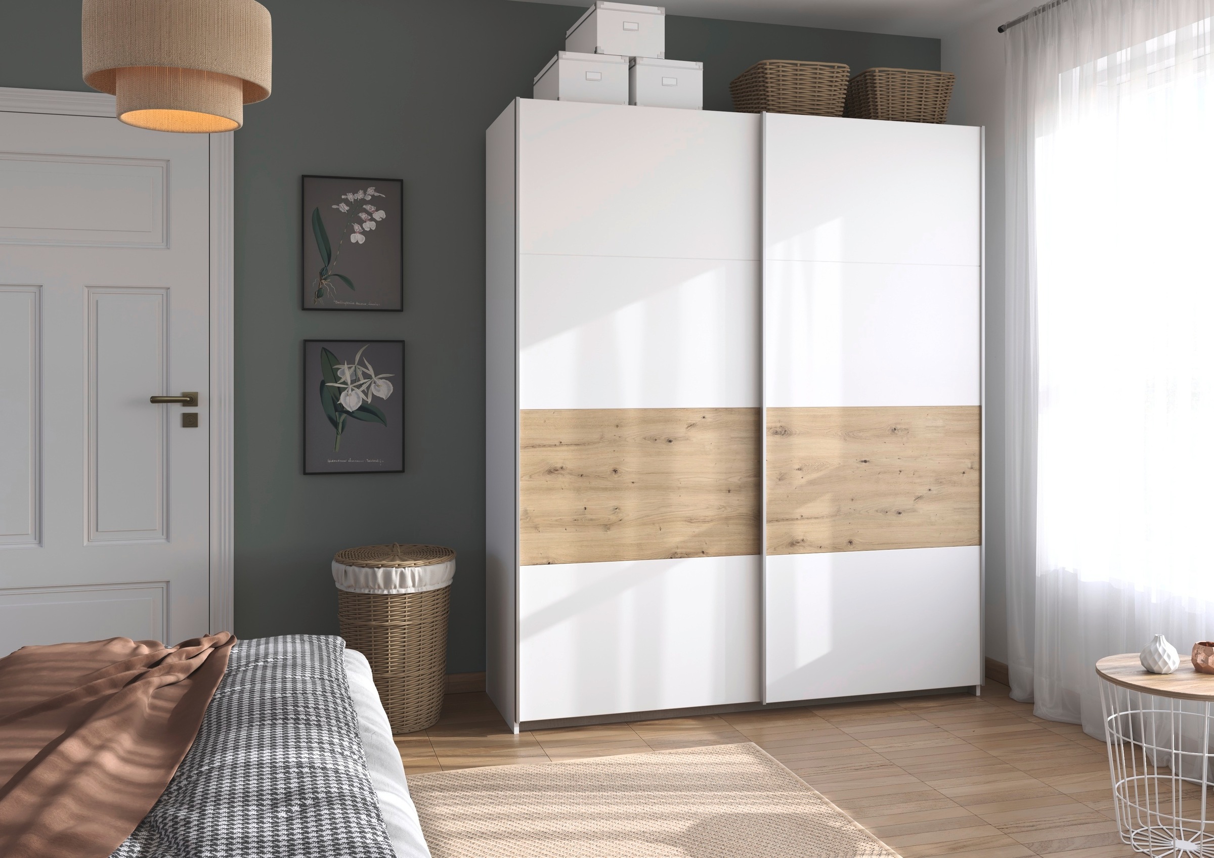 rauch Schwebetürenschrank »Kleiderschrank Schrank Garderobe Schlafzimmerschrank OXFORD«, (in 3 verschiedenen Ausstattungen BASIC/CLASSIC/PREMIUM), mit Griffleisten aus Metall, auch für kleinere Räume MADE IN GERMANY