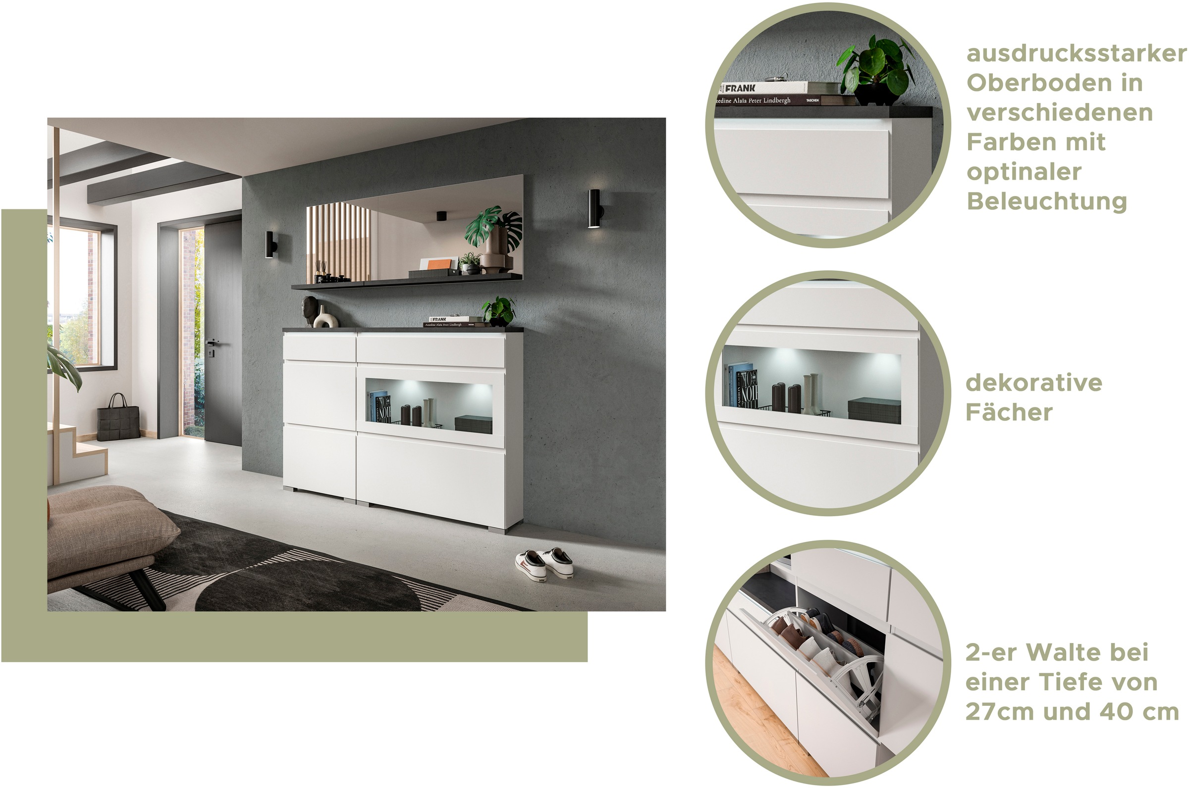 Home affaire »Skoskap, Tiefe 27cm, 2 Türen, 1 Klappe mit Schuhwalze, 1 Schubkasten« Platz für ca. 16 Schuhpaare, Schuhkipper, Schuhkommode, Schuhregal