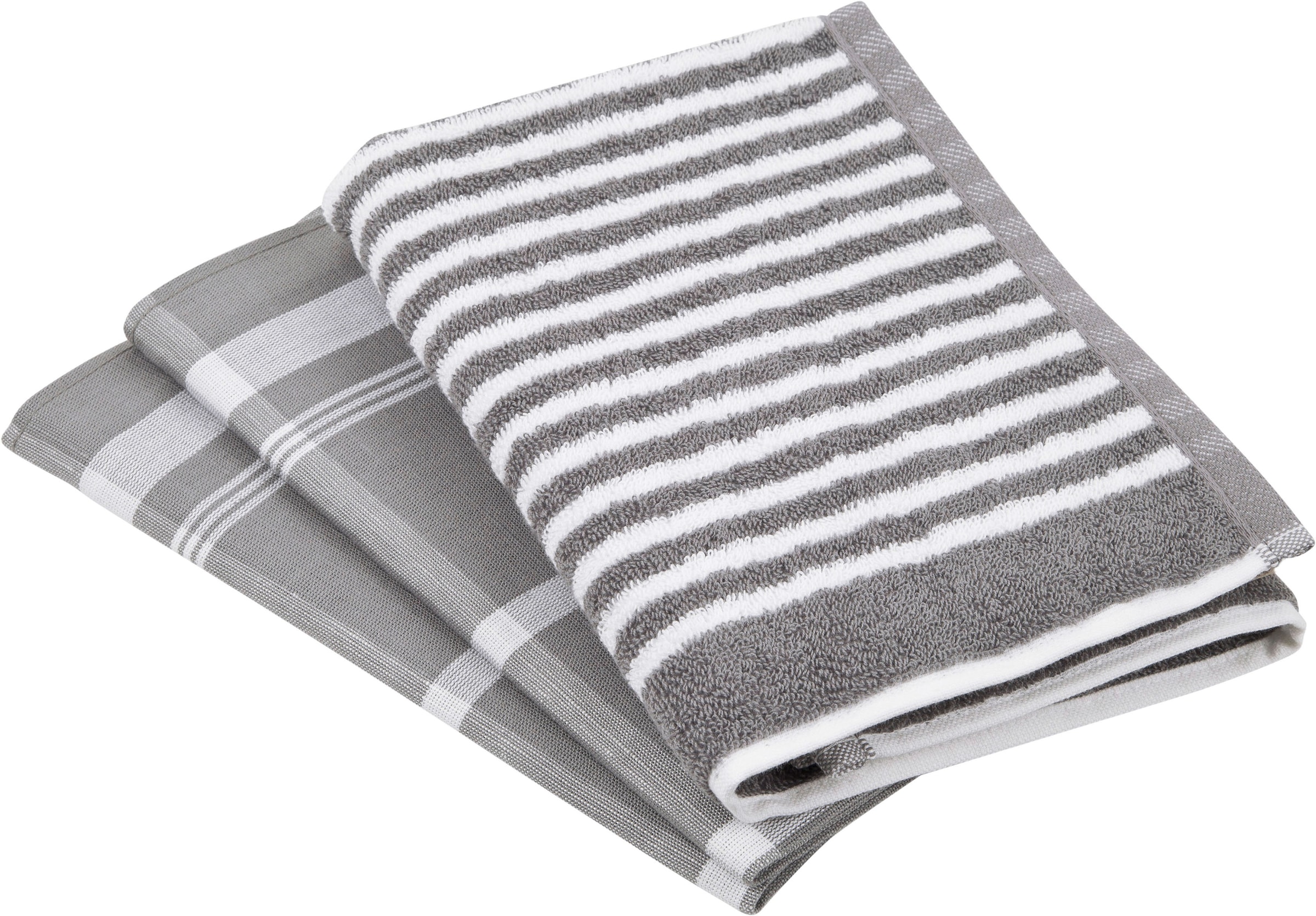 ROSS Geschirrtuch "Exclusiv" 1x Küchen-Frottiertuch (Streifen) und 2 Geschirrtücher (Karodesign)