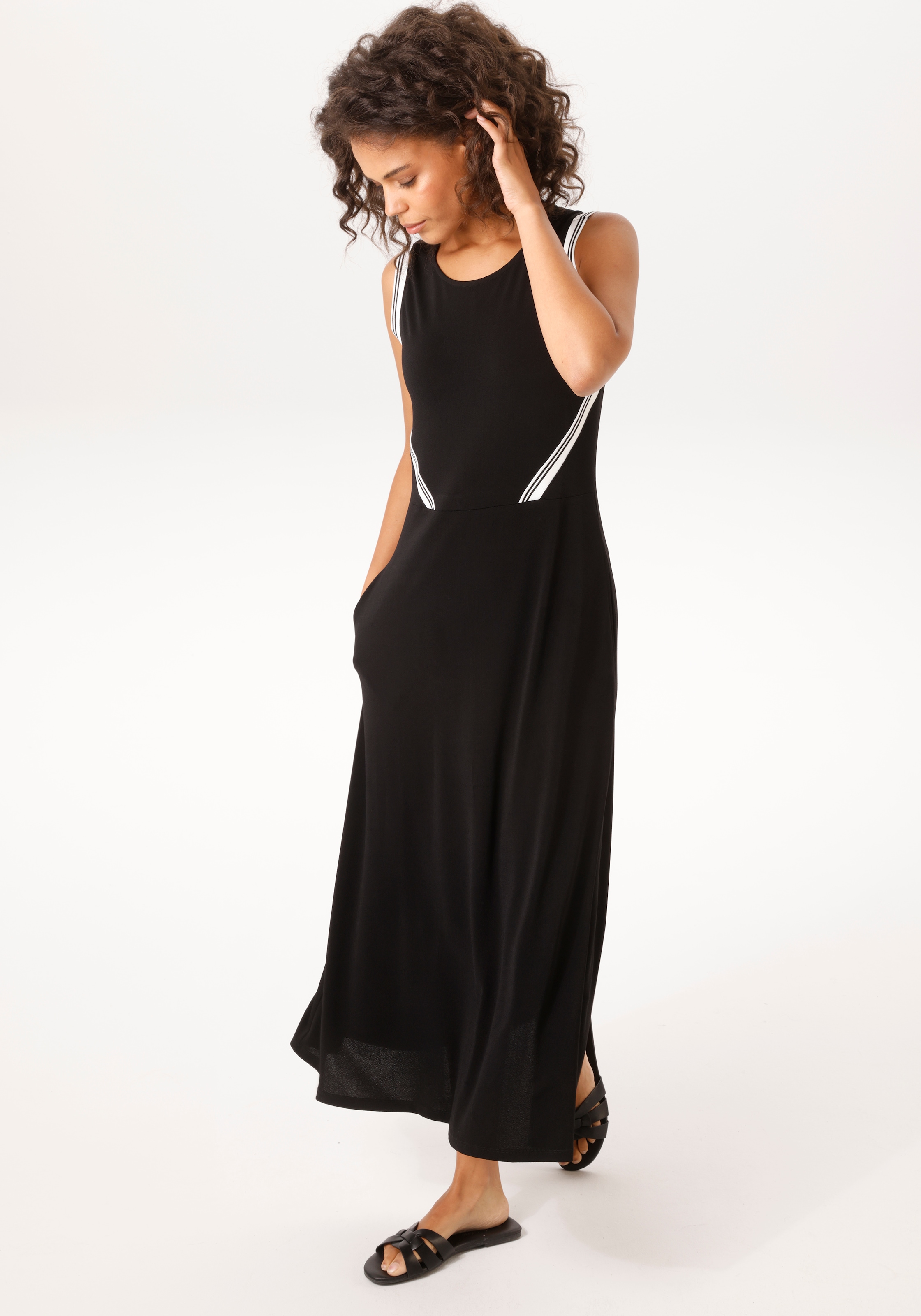 Aniston CASUAL Sommerkleid Eingrifftaschen mit gestreiften Tapes verziertem Oberteil - NEUE KOLLEKTION