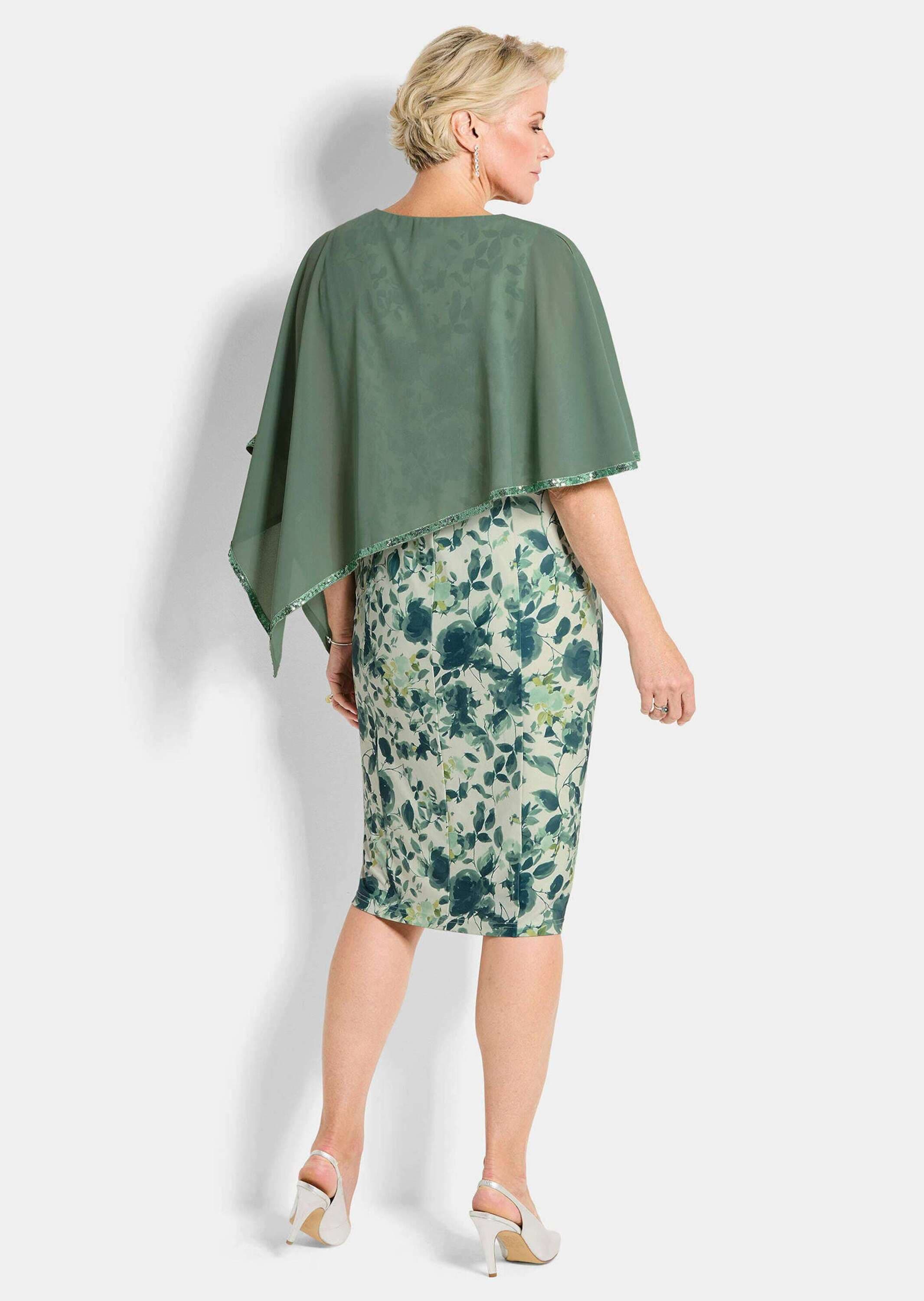 GOLDNER Abendkleid »Cocktailkleid mit Chiffonüberwurf« Ohne Taschen Paillettenzierband am Armabschluss