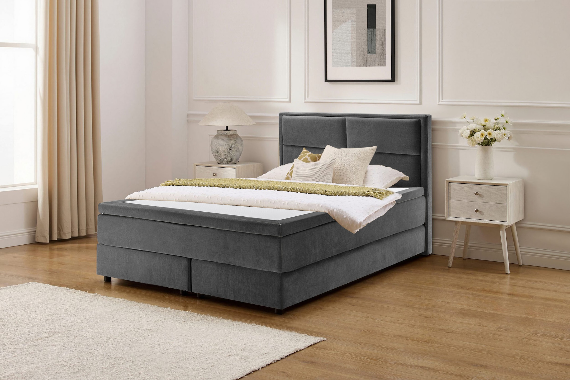 OTTO home Boxspringbett »VIVIANNE in den Breiten 140 & 180cm erhältlich, inkl. 7cm Luxus-Topper« erhältlich in den Farben anthrazit und beige