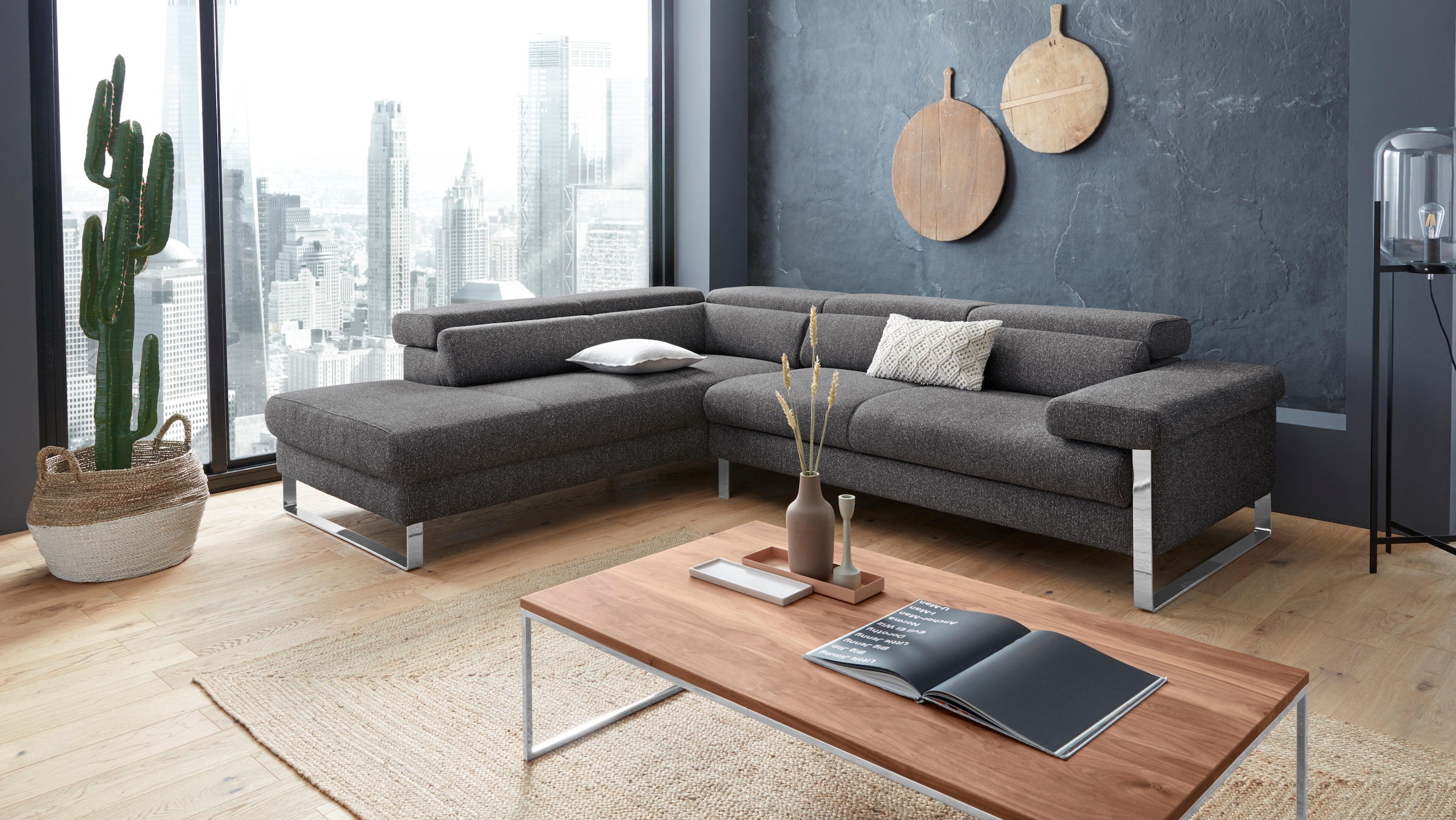 W.SCHILLIG Ecksofa »finn, toller Sitzkomfort, L-Form, hochwertige Verarbeitungsdetails«, German Design Award 2016, Fußgestell Chrom glänzend, Breite 281 cm