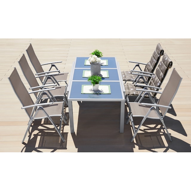 MERXX Garten-Essgruppe »Amalfi«, (7 tlg.), 6 Hochlehner, ausziehbarer Tisch  90x140-200 cm, Alu/Textil online kaufen | mit 3 Jahren XXL Garantie