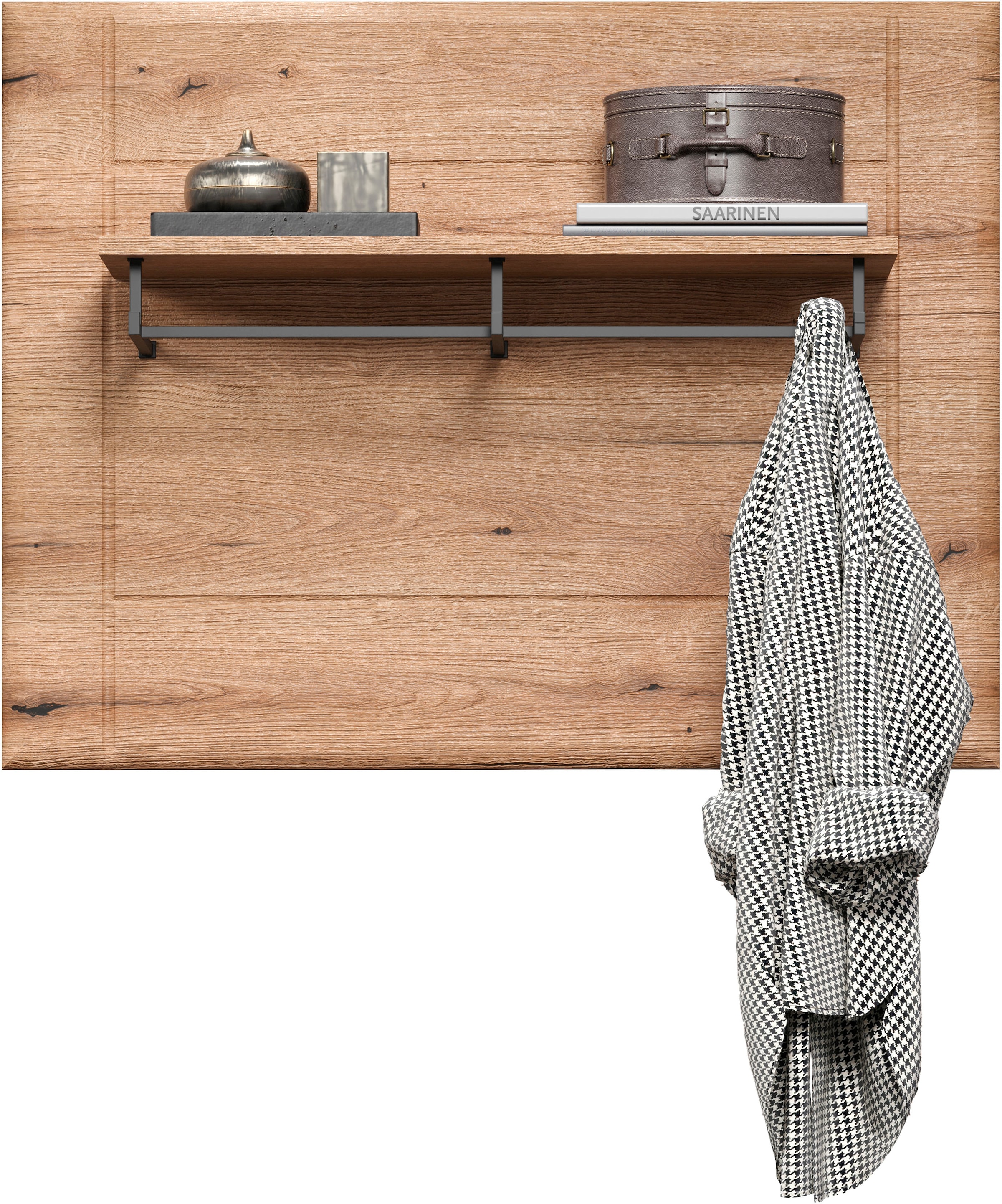 INOSIGN Wandboard »Graz«, (Packung, 1 St.), Maße (B/H/T in cm): (91/70/26) - Farbe: Weiß Hochglanz und Eiche