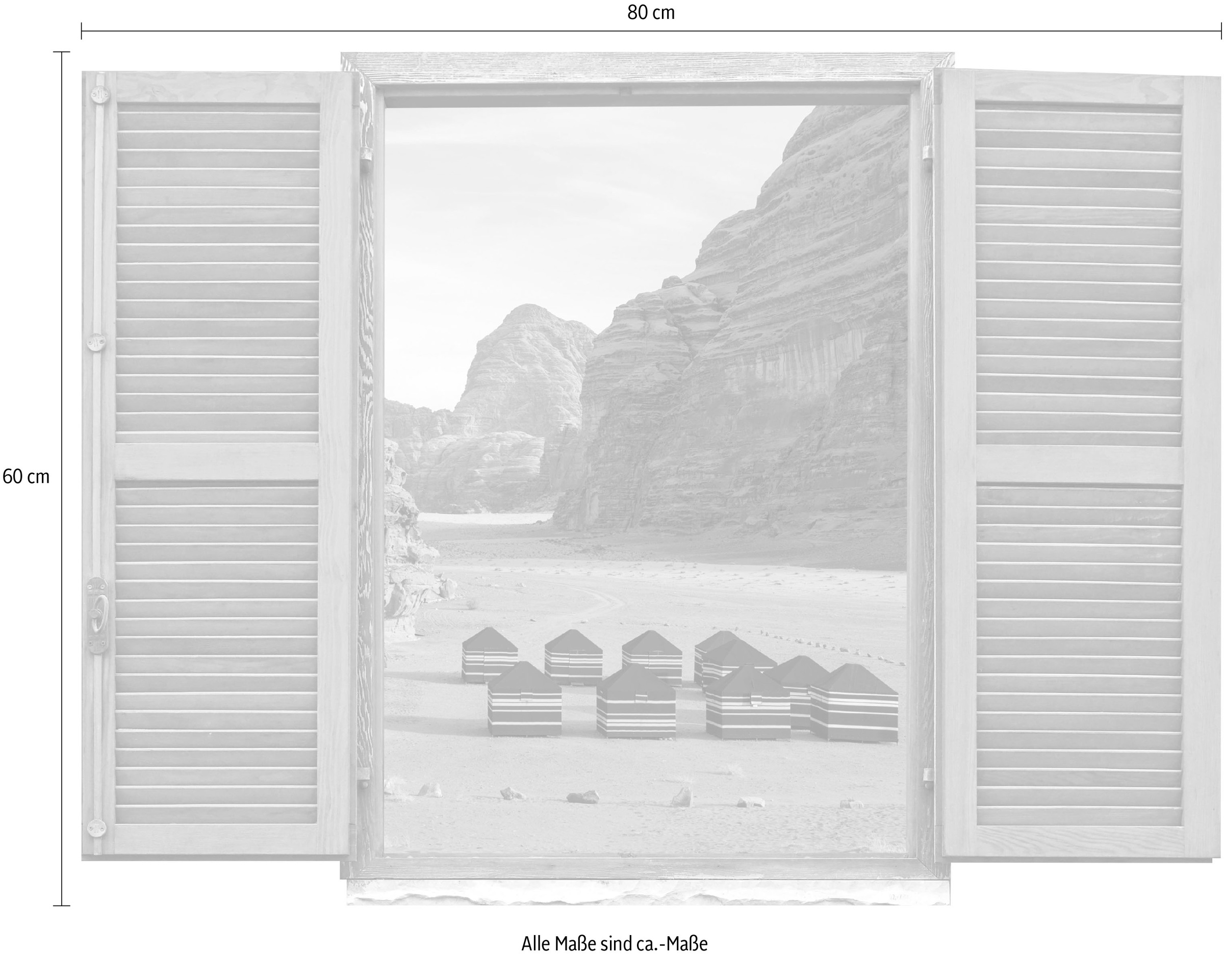 queence Wandtattoo »Hütten im Wüstengebirge«, (1 St.), Wandsticker, Wandbild, selbstklebend, 3D, Fenster