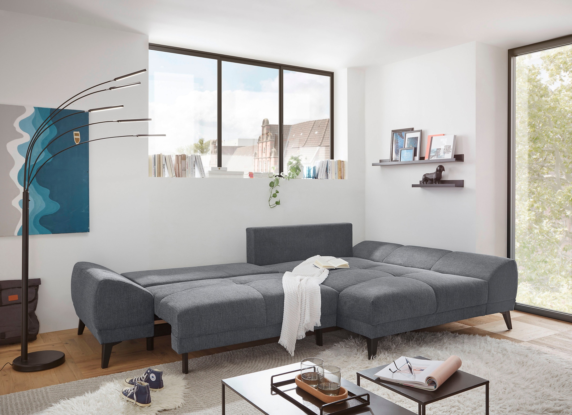 ED EXCITING DESIGN Ecksofa »Scott L-Form«, mit Bettfunktion, Bettkasten & 8 Zierkissen