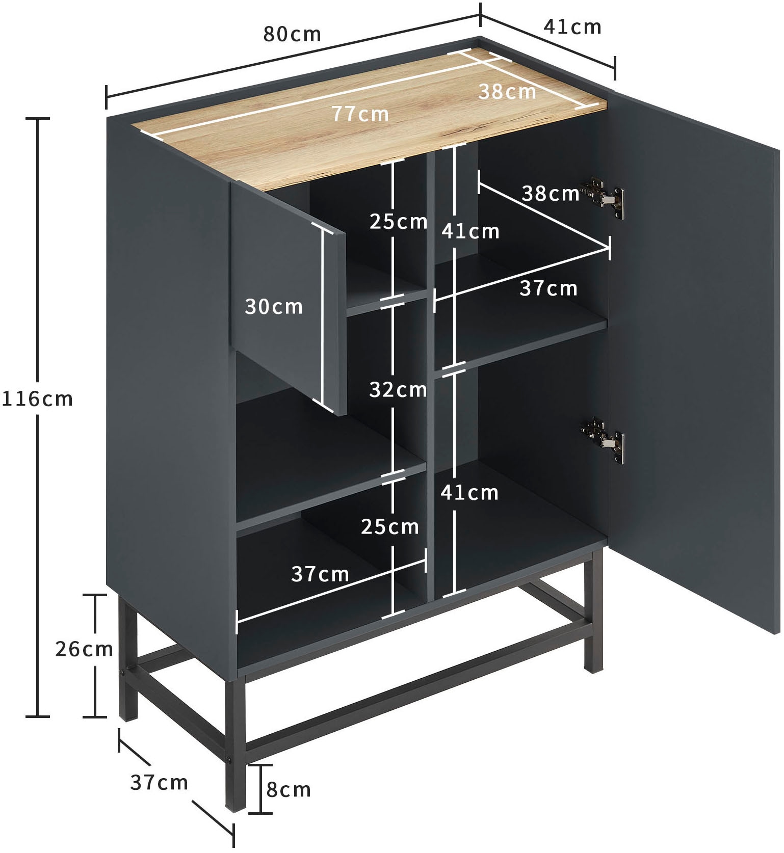 OTTO home Highboard »Azly« pflegeleichte Melaminoberfläche, robustes Metallgestell, ABS-Kanten