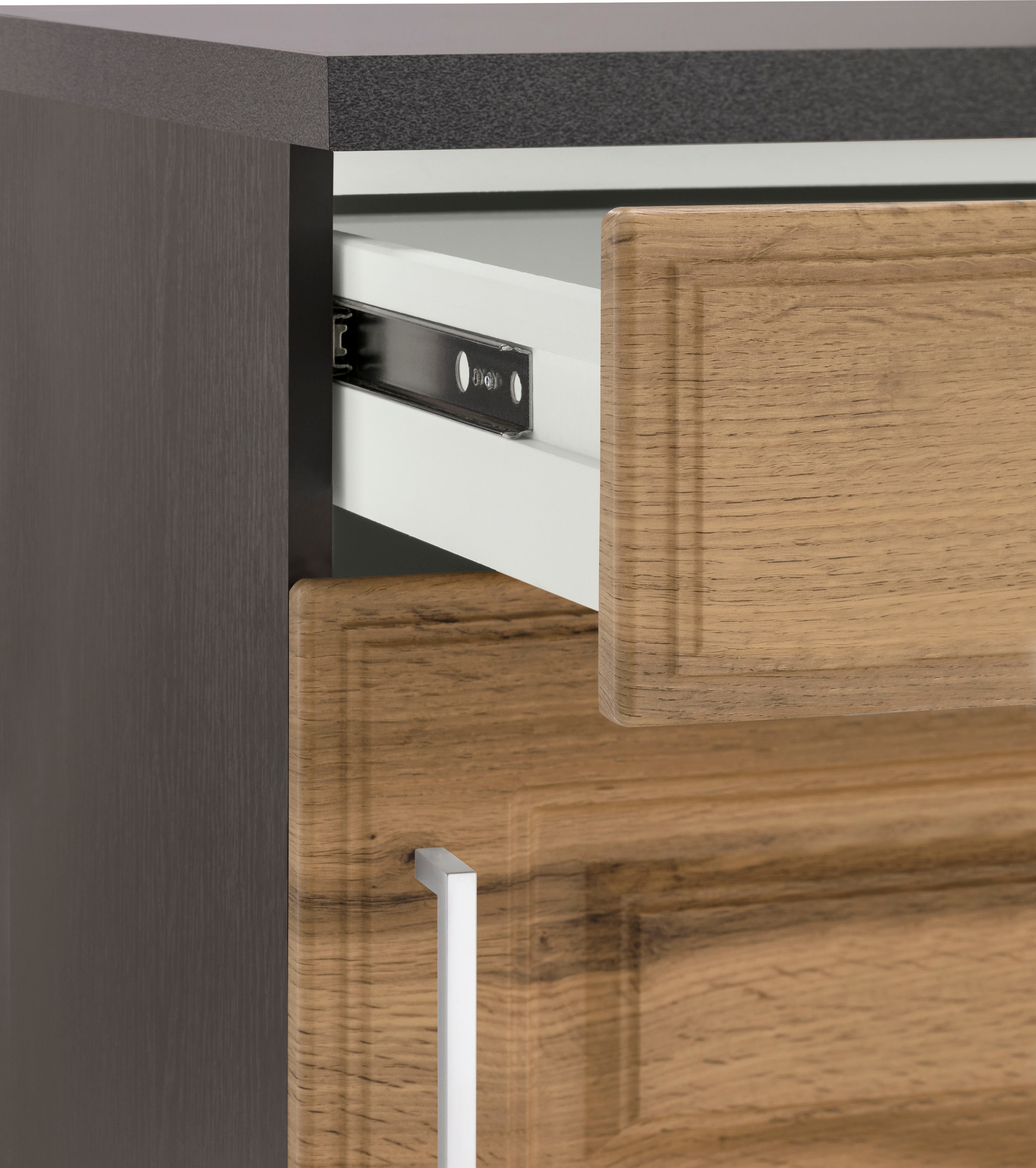KOCHSTATION Winkelküche »KS-Stockholm«, Stellbreite 220/220 cm, mit hochwertigen MDF Fronten im Landhaus-Stil
