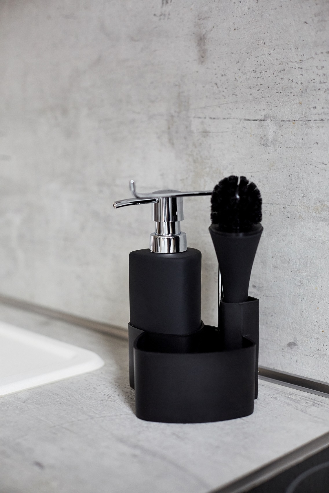 WENKO Spülmittelspender »Modell Festival«, aus Keramik, Soft-Touch Beschichtung, mit Spülschwamm-Fach, 380 ml